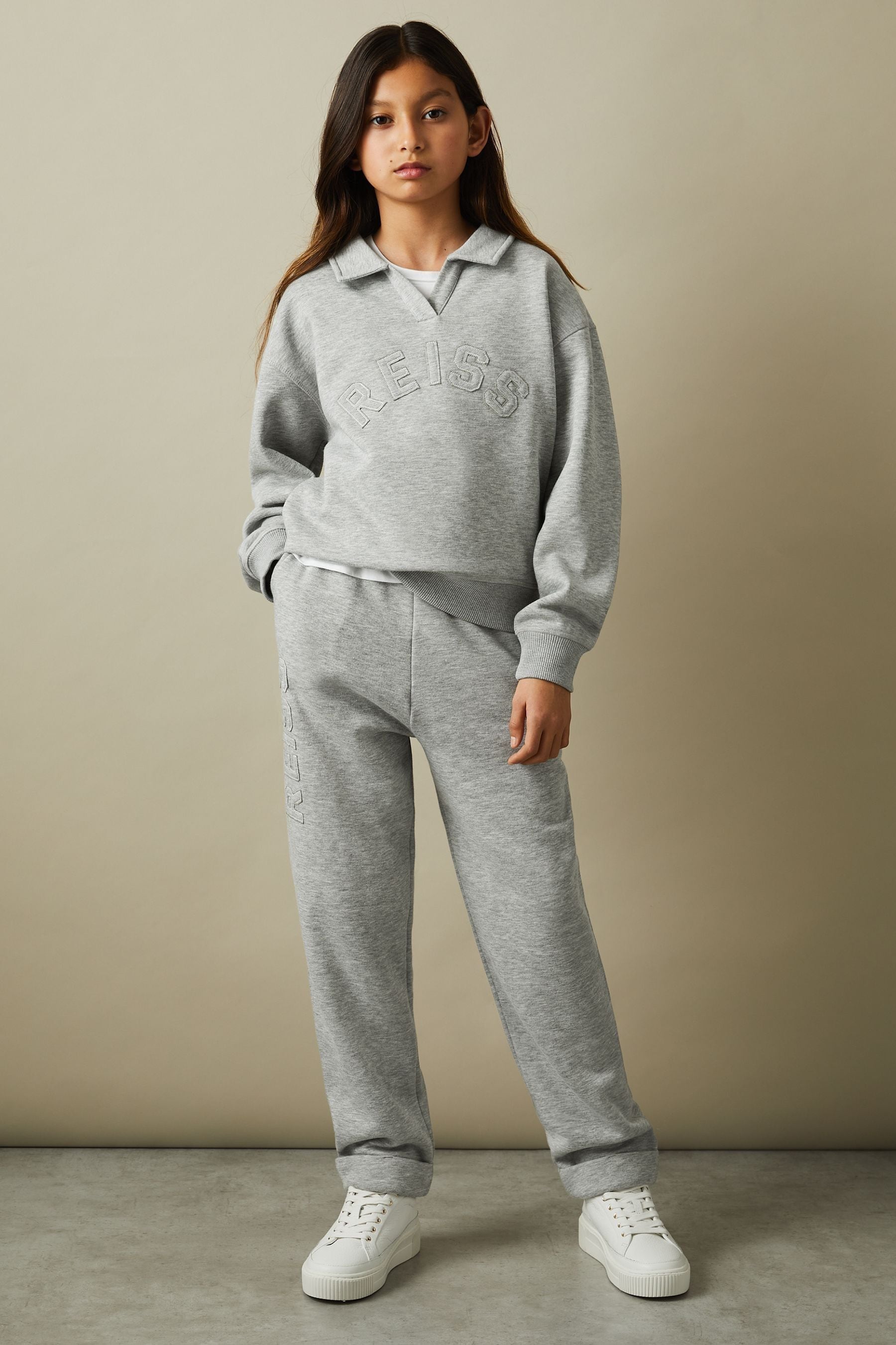 Reiss Paulina - Grey Junior Applique Logo Sweat Joggers, Age 8-9 Years