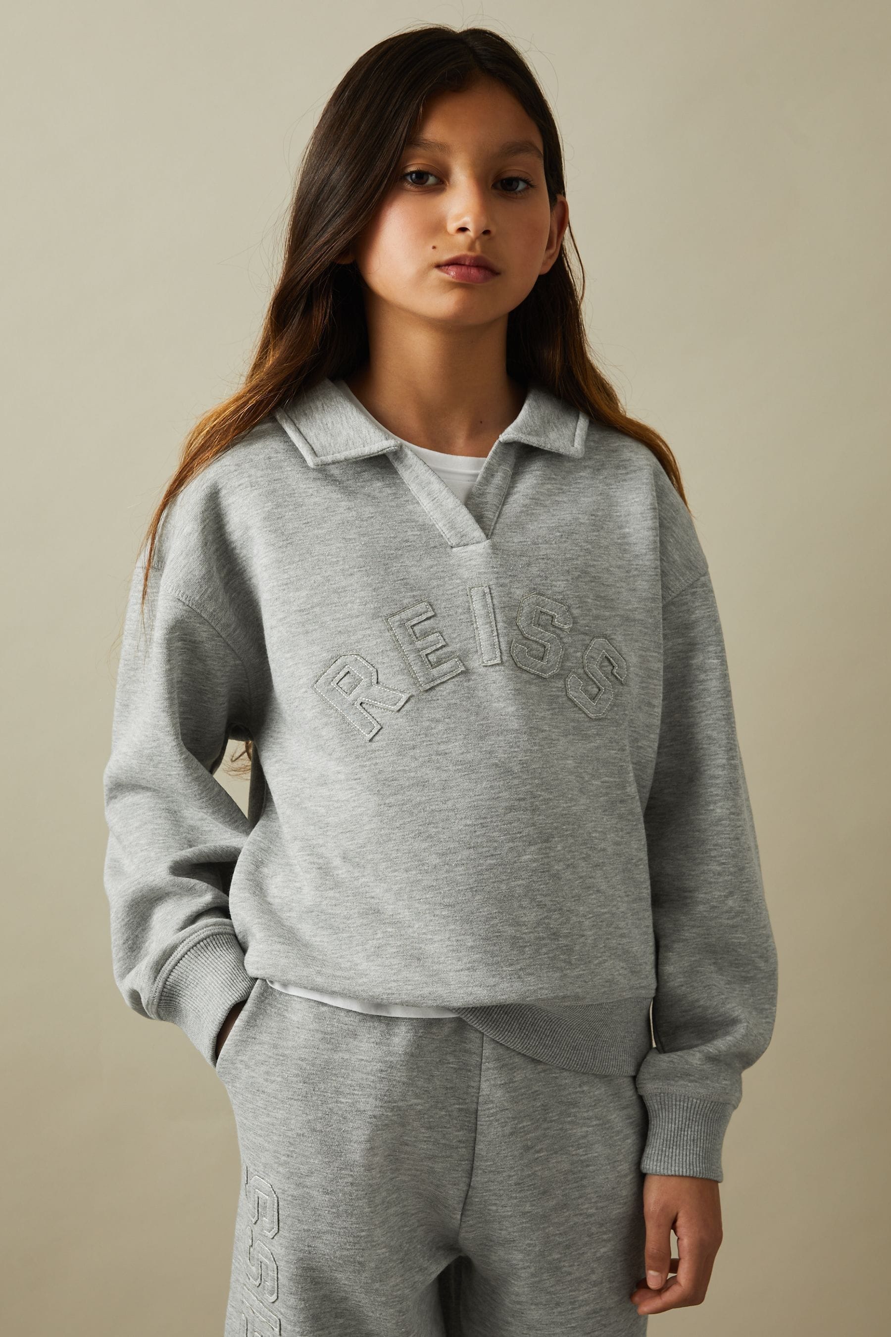 Reiss Paulina - Grey Junior Applique Logo Sweatshirt, Age 4-5 Years