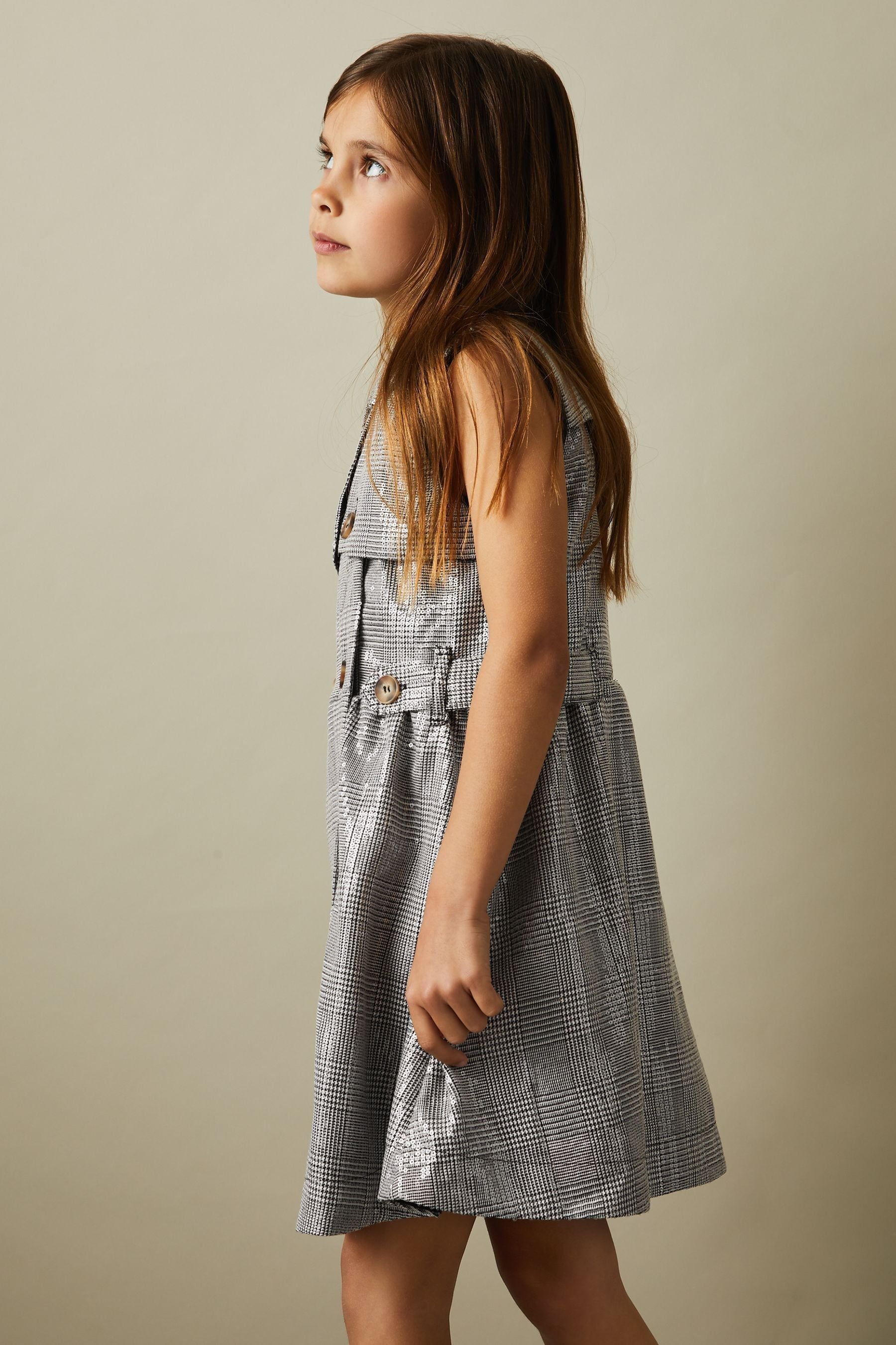 Reiss Black/White 9-13 yrs Sequin Dogtooth Double-Breasted Dress, Q04