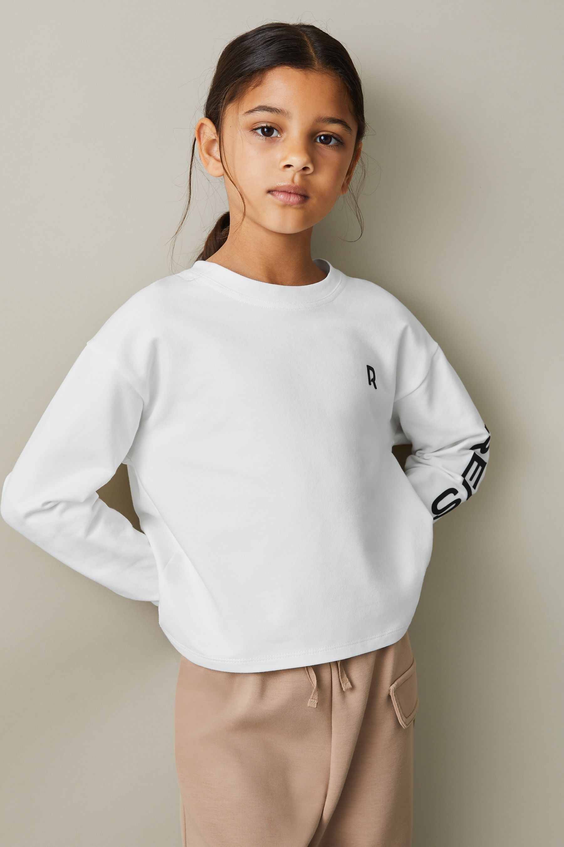 Reiss Kids' White 9-13 Yrs Logo Crew Neck Sweat Top