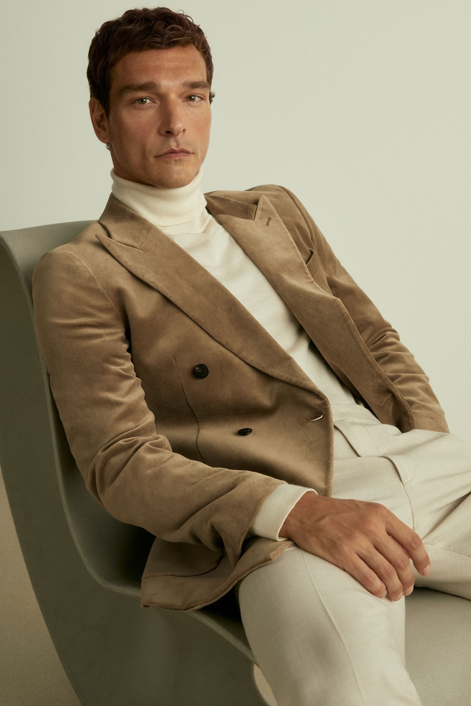 Reiss Taupe Brown Royale Cotton-blend Velvet Blazer