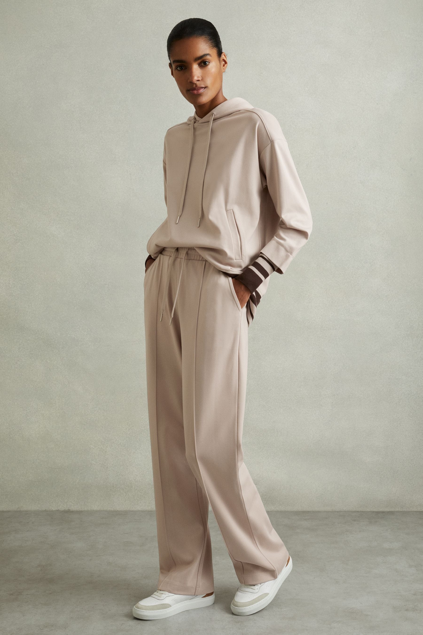 Reiss Stone Drawstring Straight Leg Jersey Joggers In Stone