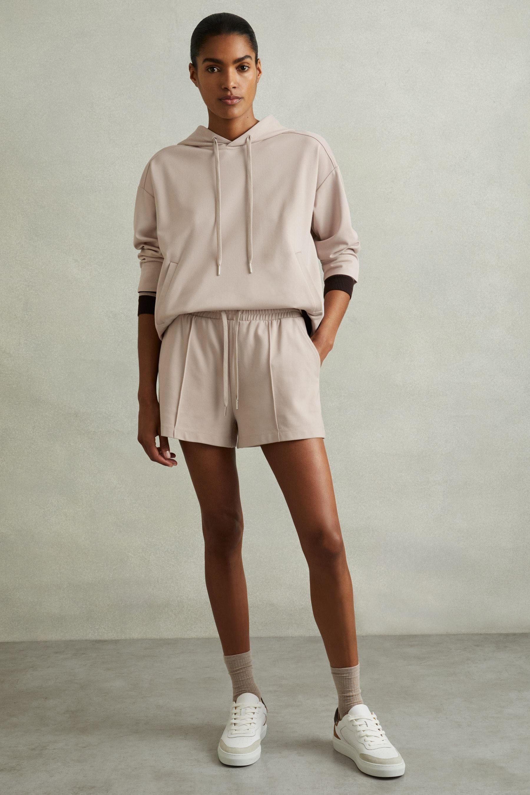 Reiss Stone Joanna Drawstring Jersey Shorts, S