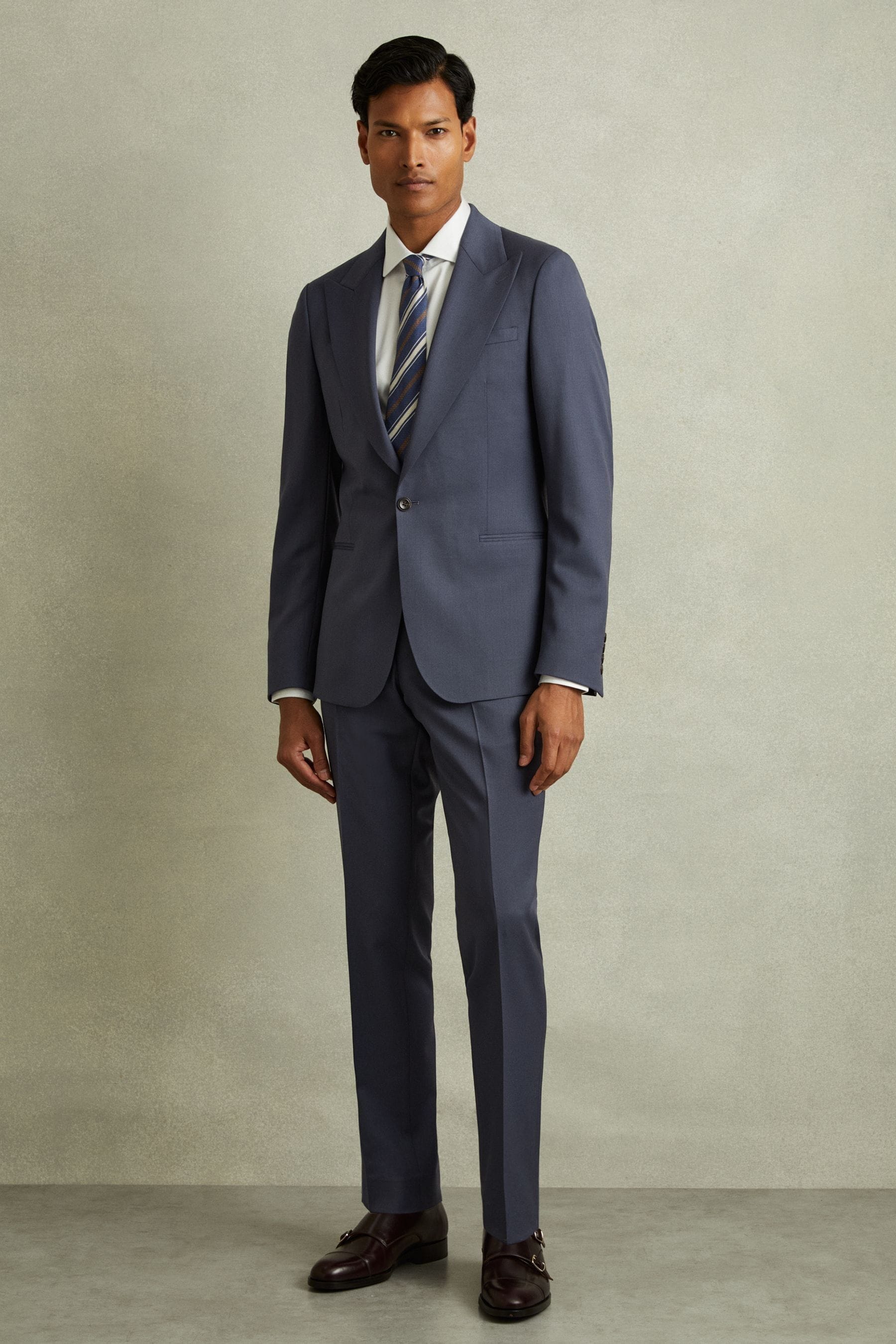 REISS AIRFORCE BLUE BARTLEY TEXTURED WOOL SINGLE BREASTED SLIM FIT BLAZER