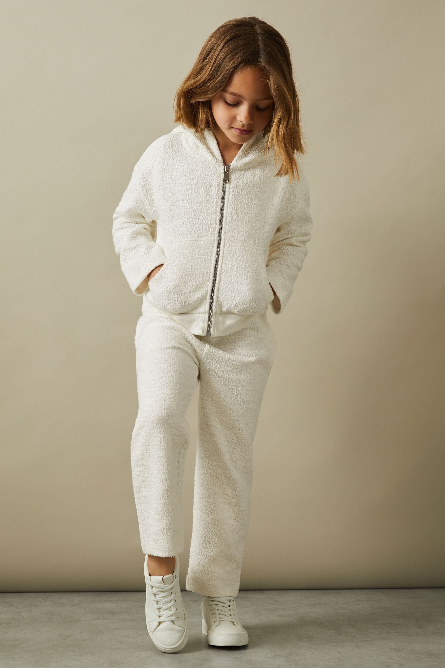 Reiss Cream 4-9 yrs Cotton Blend Boucle Hoodie and Joggers Set, 56Y