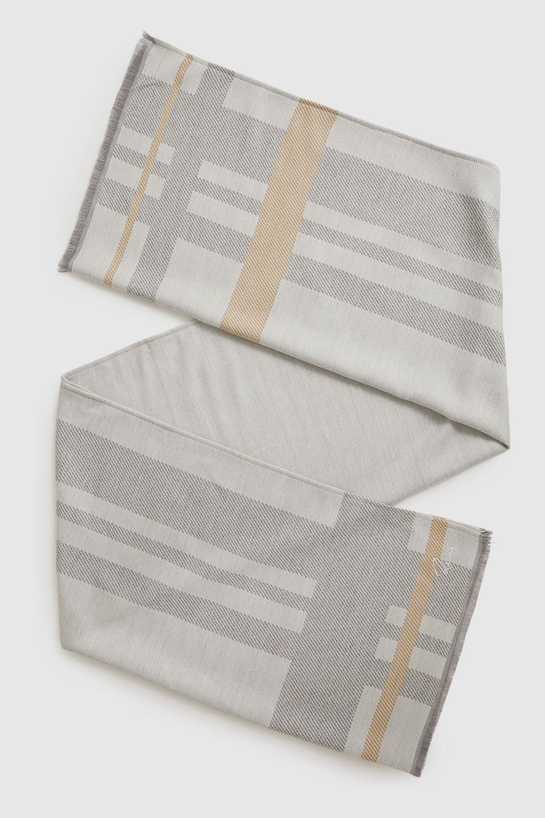 Reiss Grey Logo-embroidered Checked Scarf In Grey