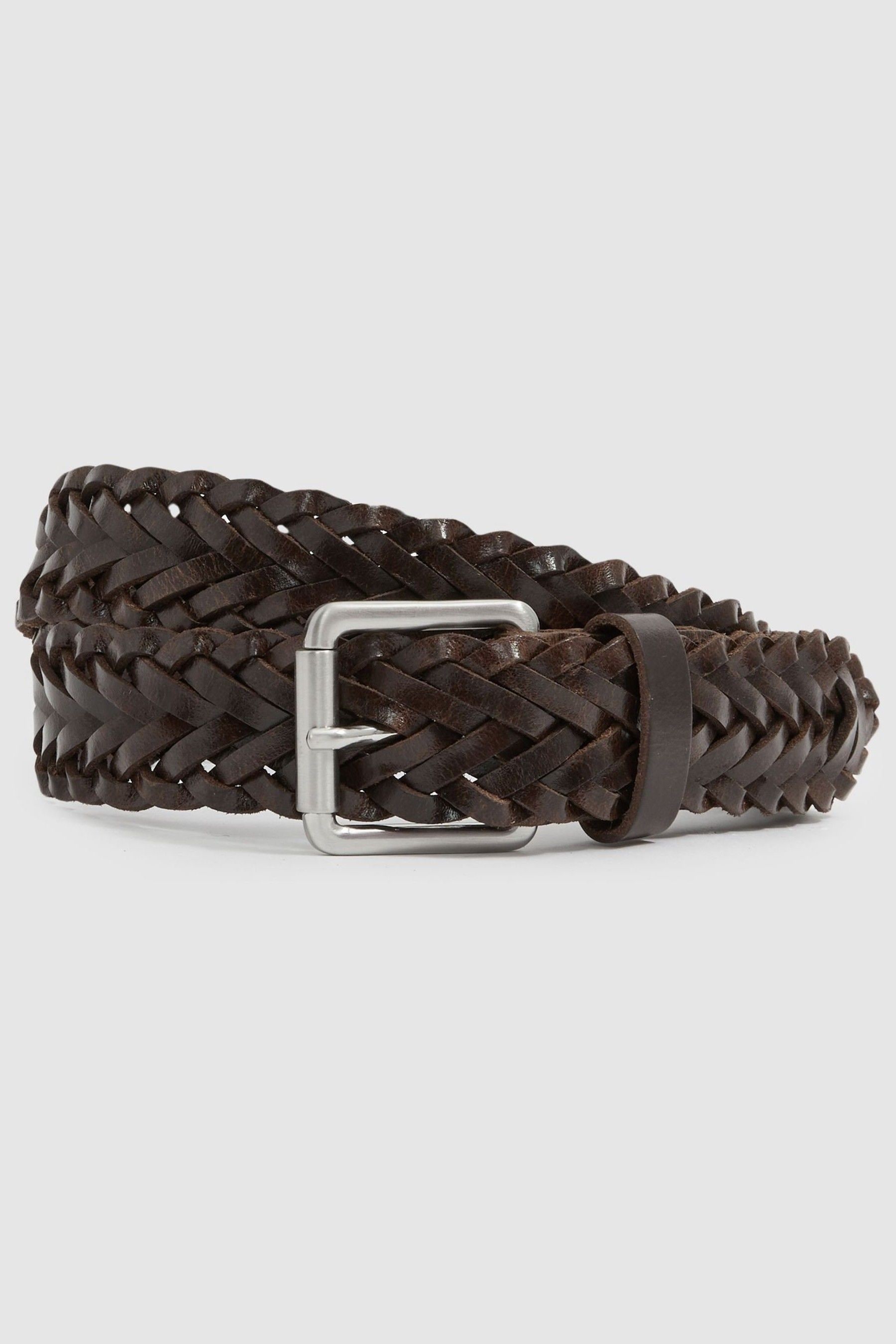 Shop Reiss Chocolate Carlton Woven-leather Belt