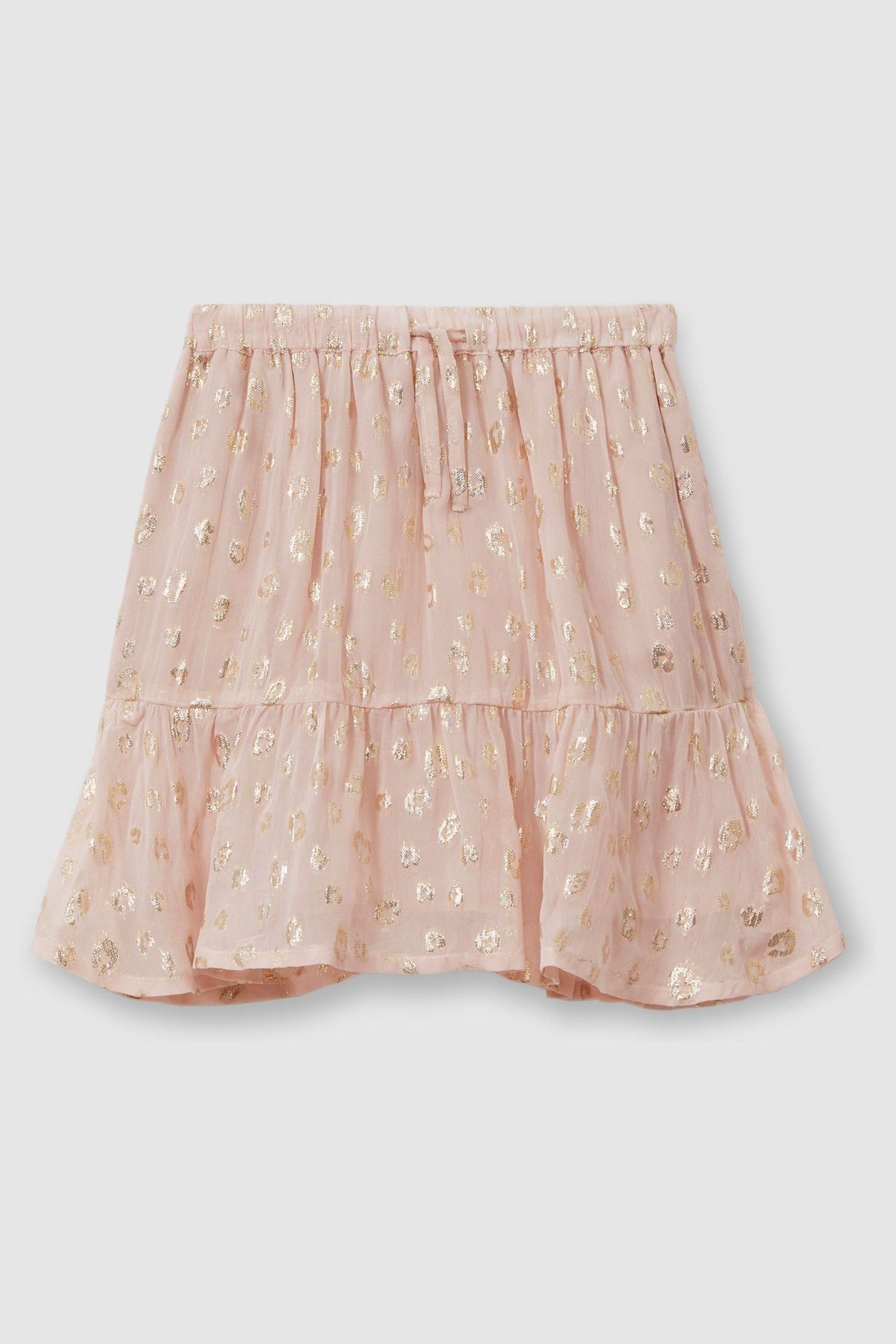 Shop Reiss Pink Ellen Teen Metallic Print Flounced Hem Skirt