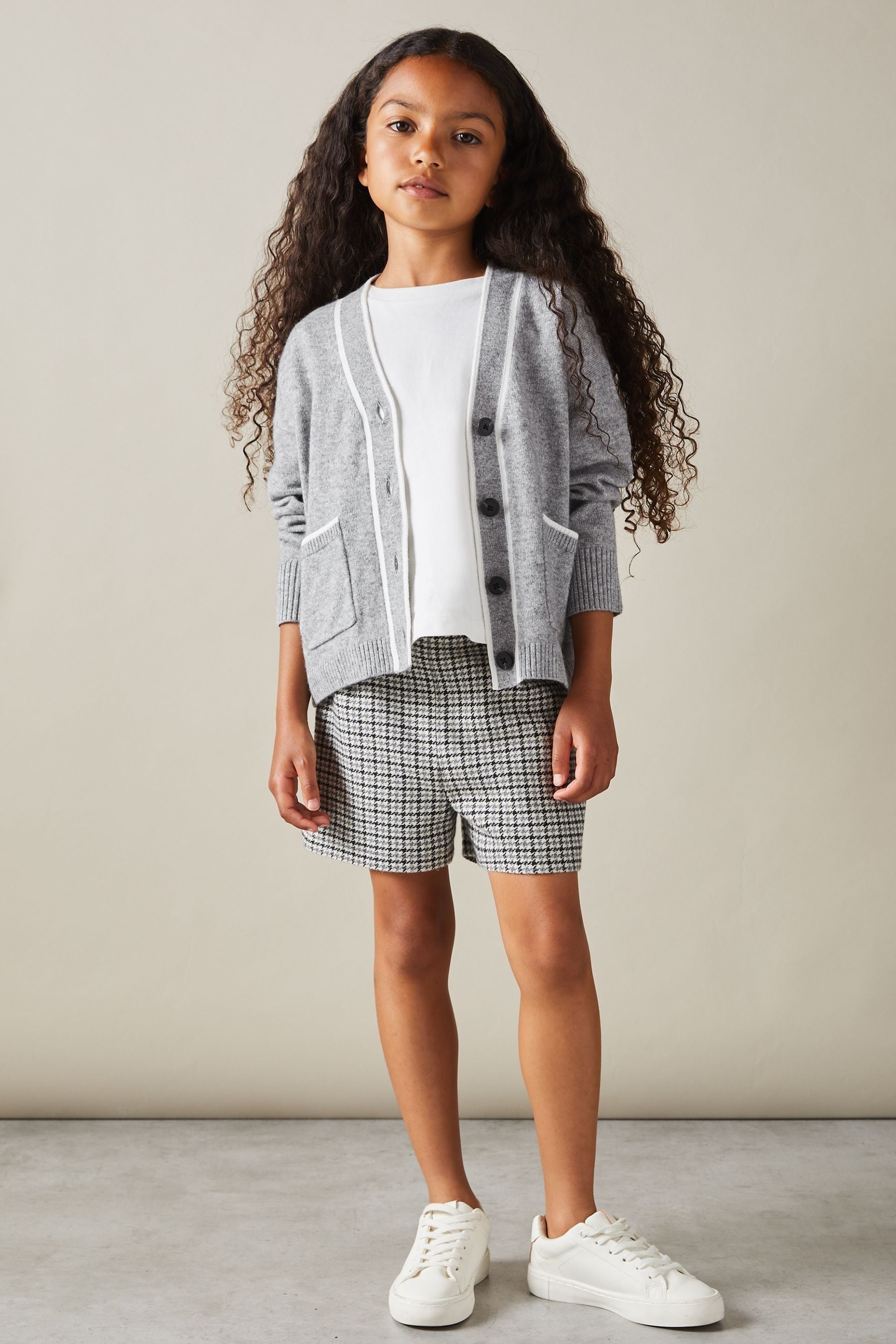 Reiss Juni Cardigan Wool Plain, Grey Size: K05