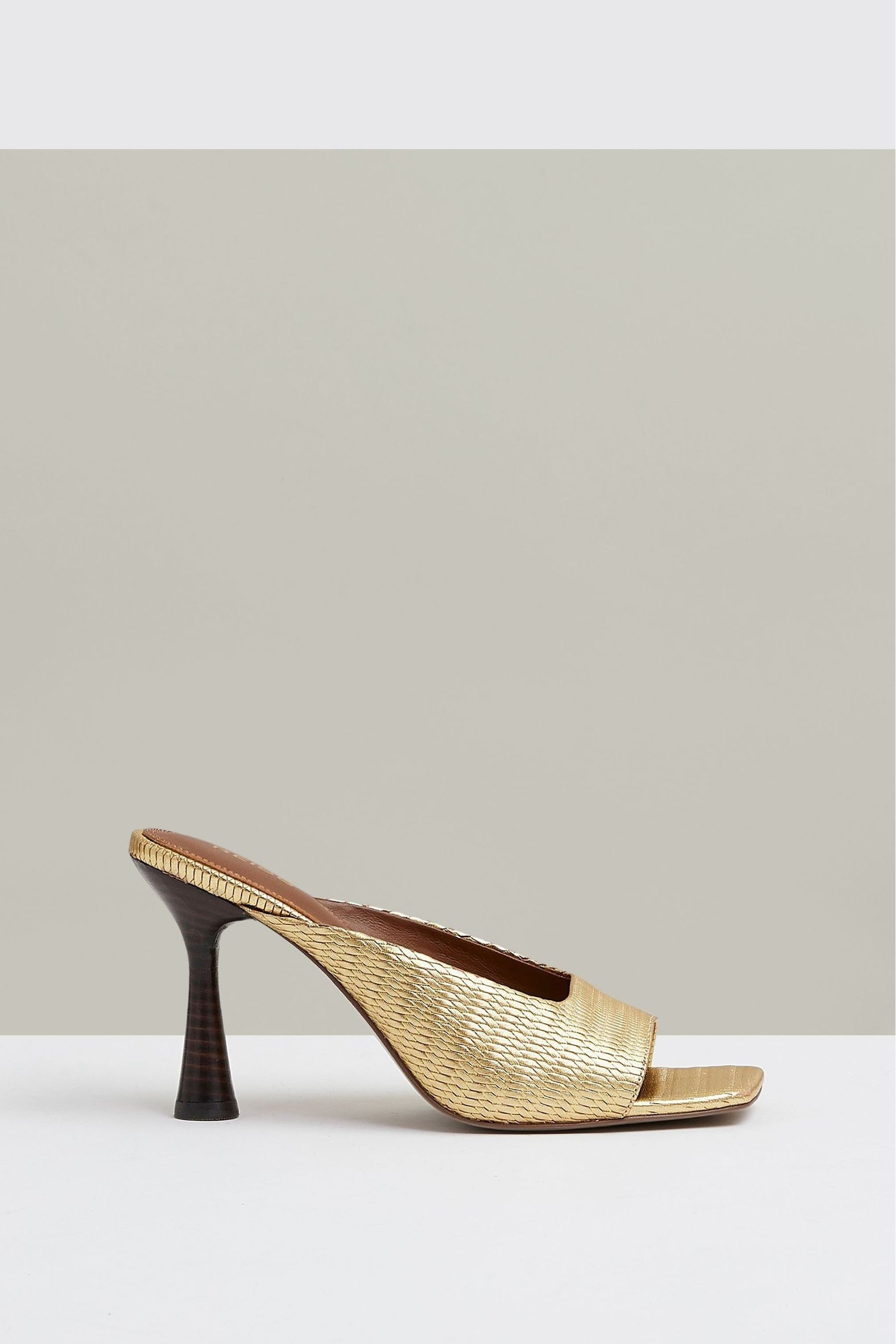Reiss Gold Leather Heeled Mules, X11