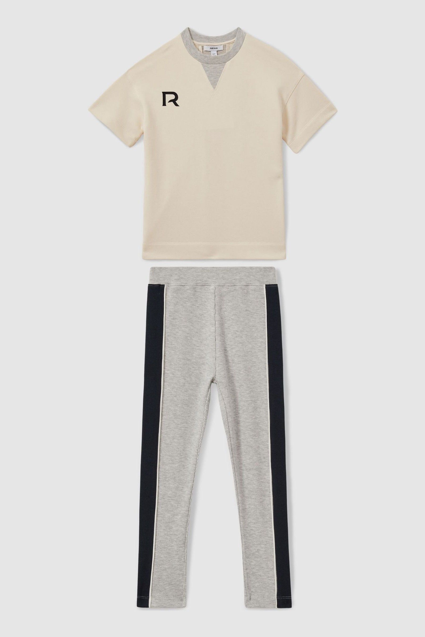 Reiss Temi T-shirt Cotton Logo Print, Cream Size: 13-14Yrs