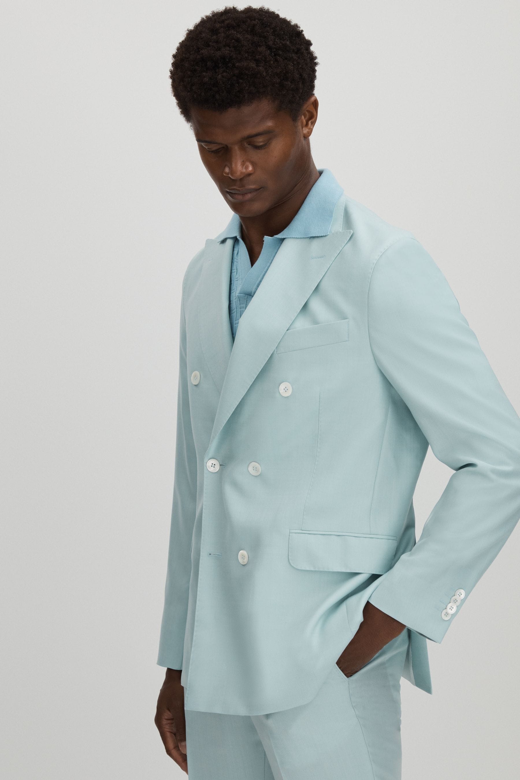 Oscar Jacobson Blue Wool Double Breasted Blazer In Blue