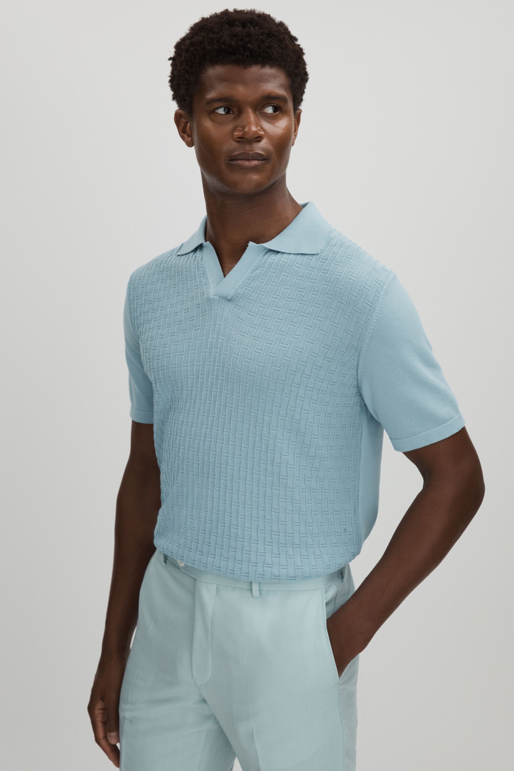 Oscar Jacobson Cotton Open-Collar Polo Shirt, Blue, M