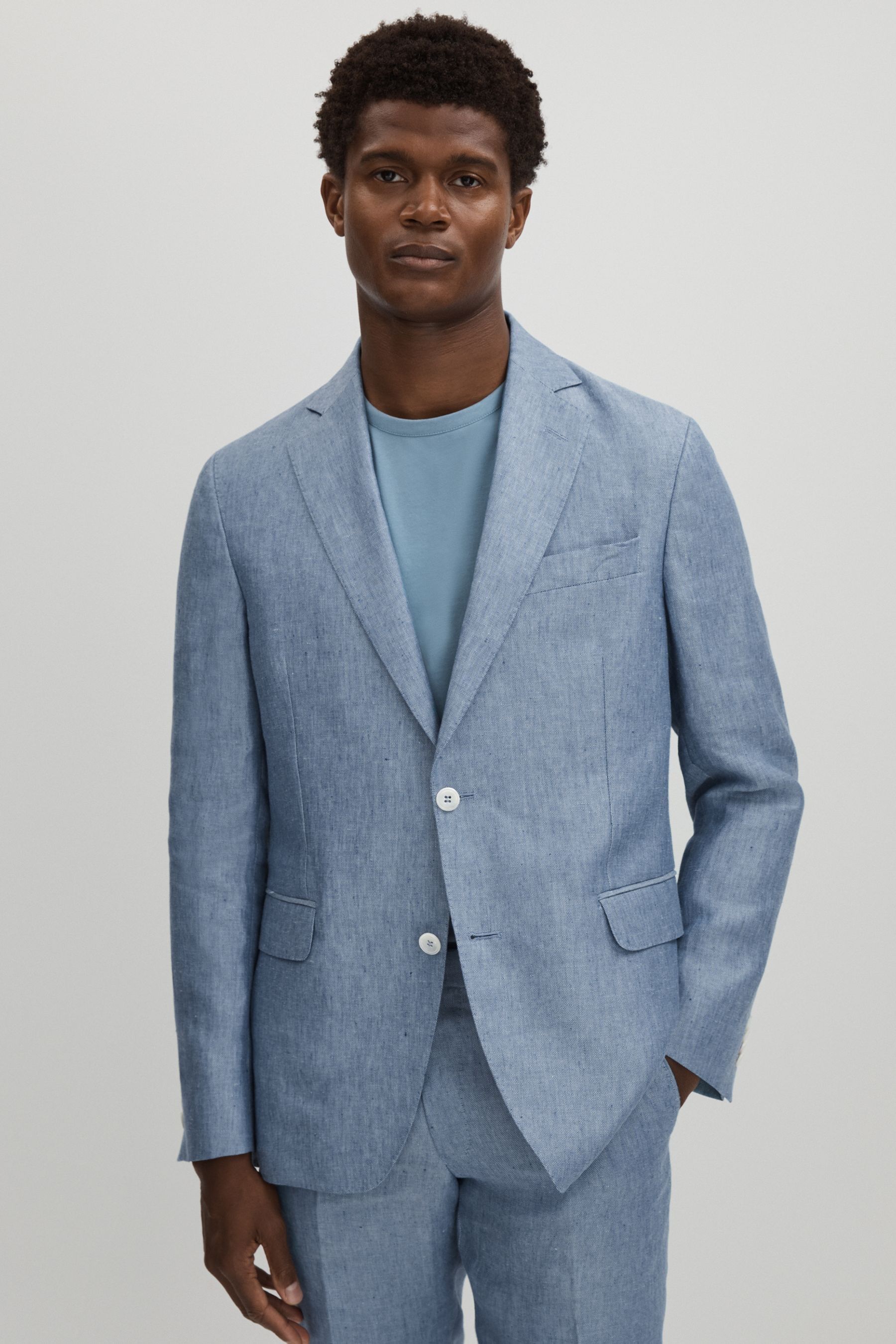Oscar Jacobson Linen Single Breasted Blazer, Dark Blue, 38