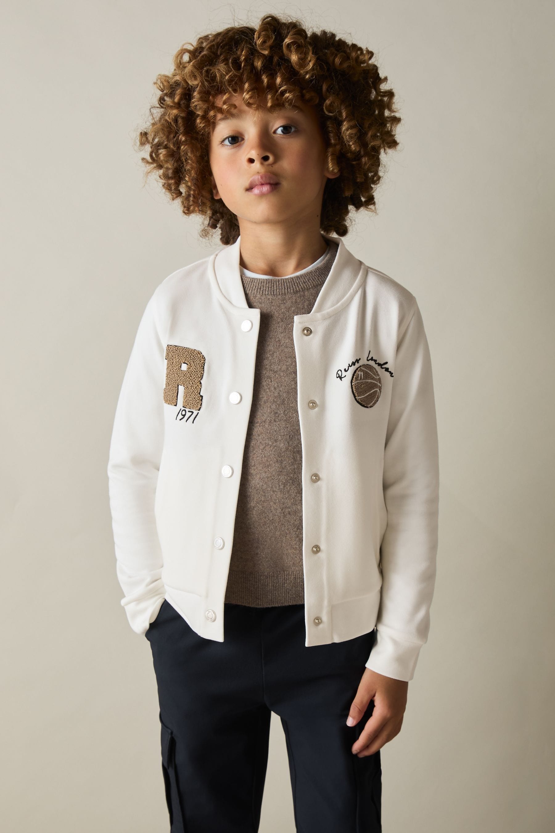 Reiss Thelon Bomber Jacket Embroidered, White Size: K12