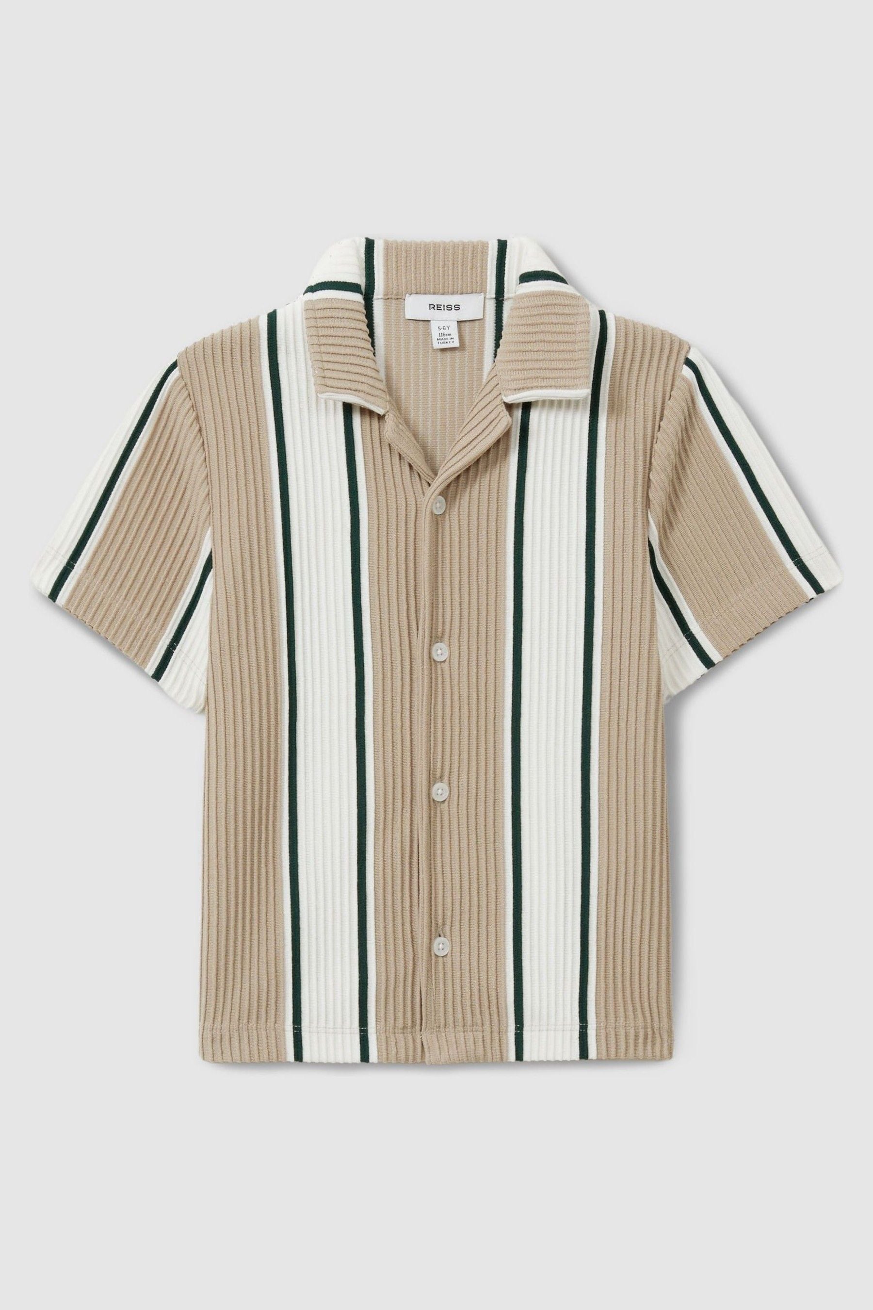 Alton - Camel/Off White/ Forest Green Teen Ribbed Cuban Collar Shirt,
