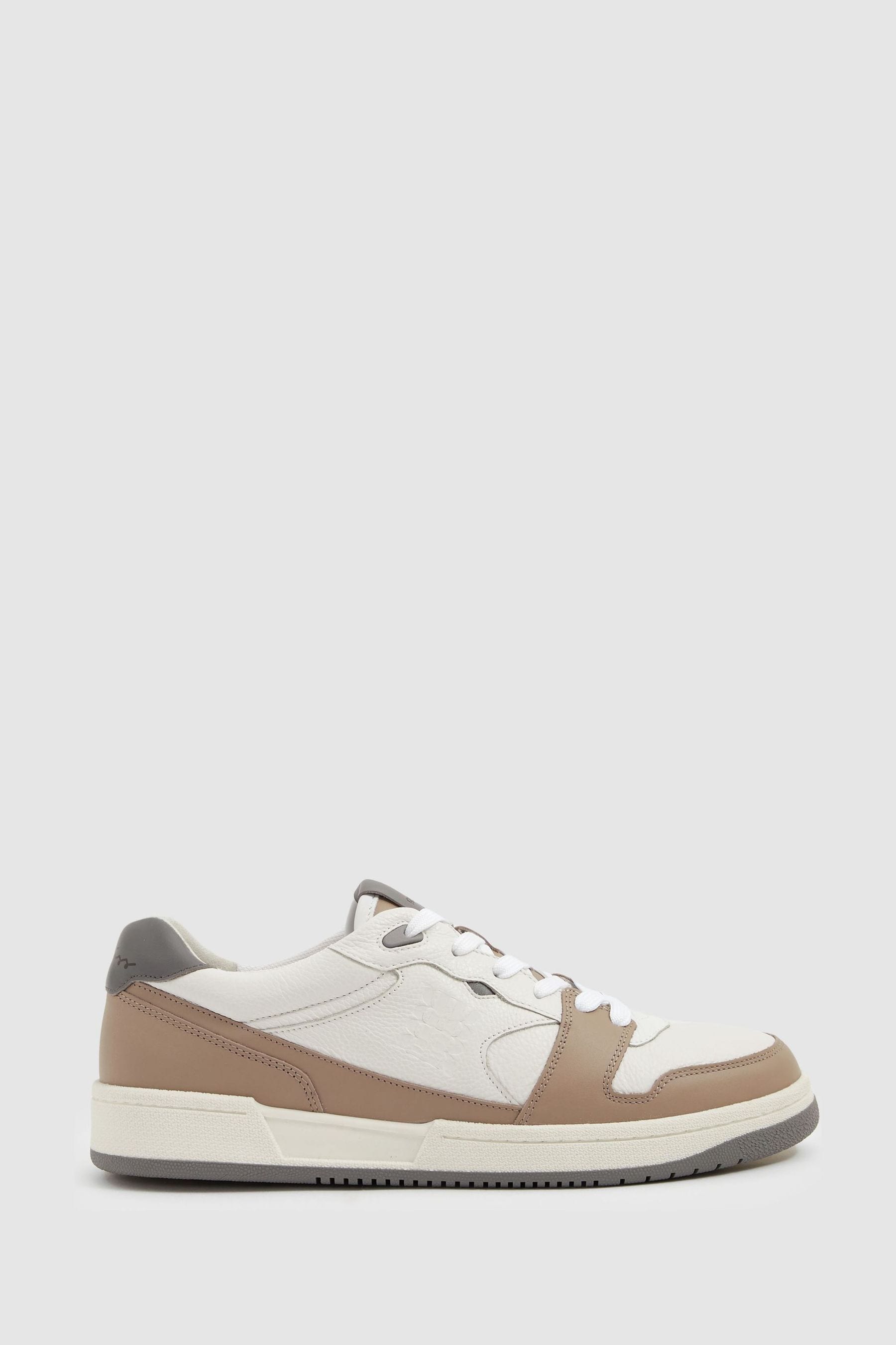 Shop Reiss Light Brown/white Leather Lace Up Trainers