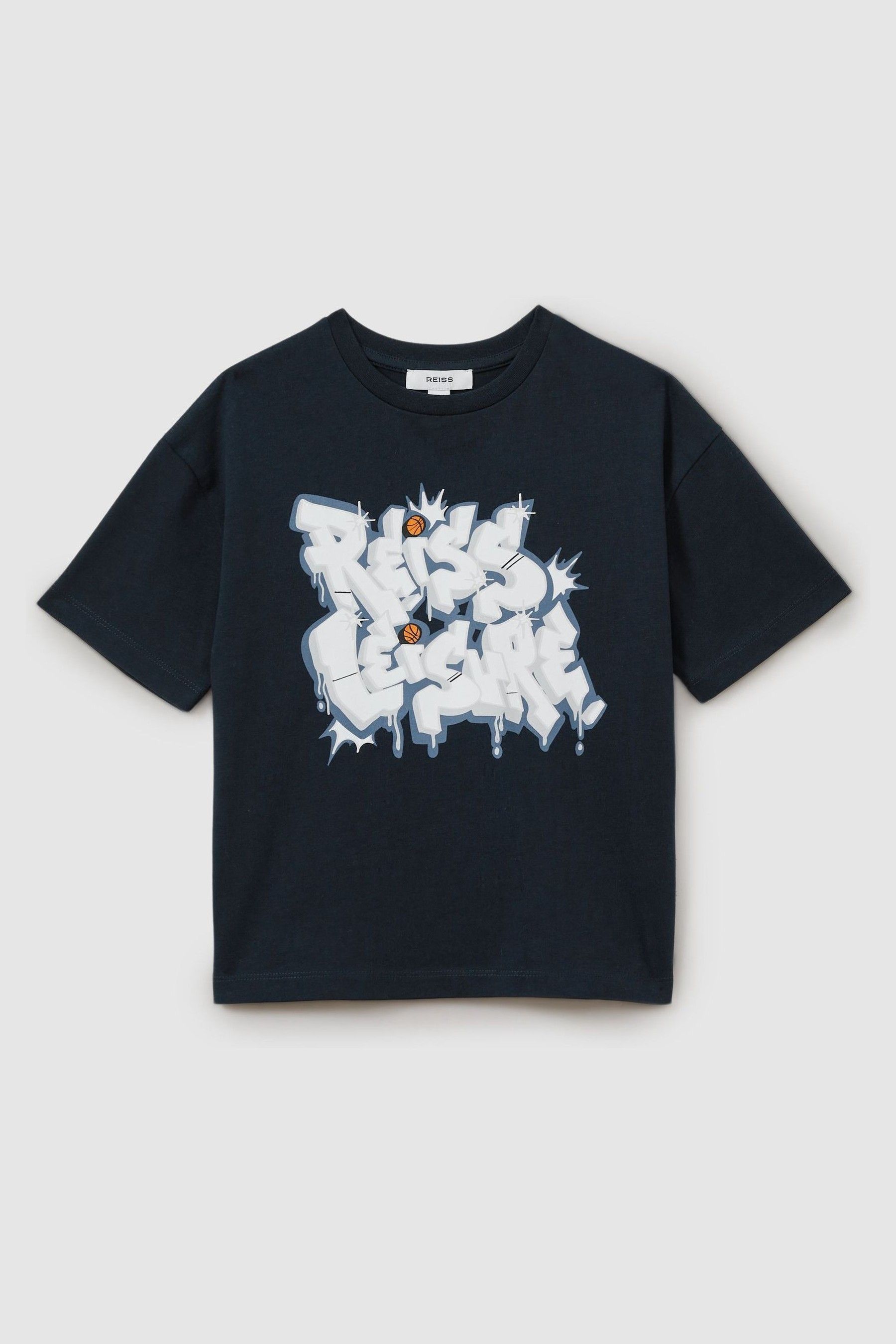Reiss Navy Pictor Teen Oversized Graffiti Print 100% Cotton T-shirt