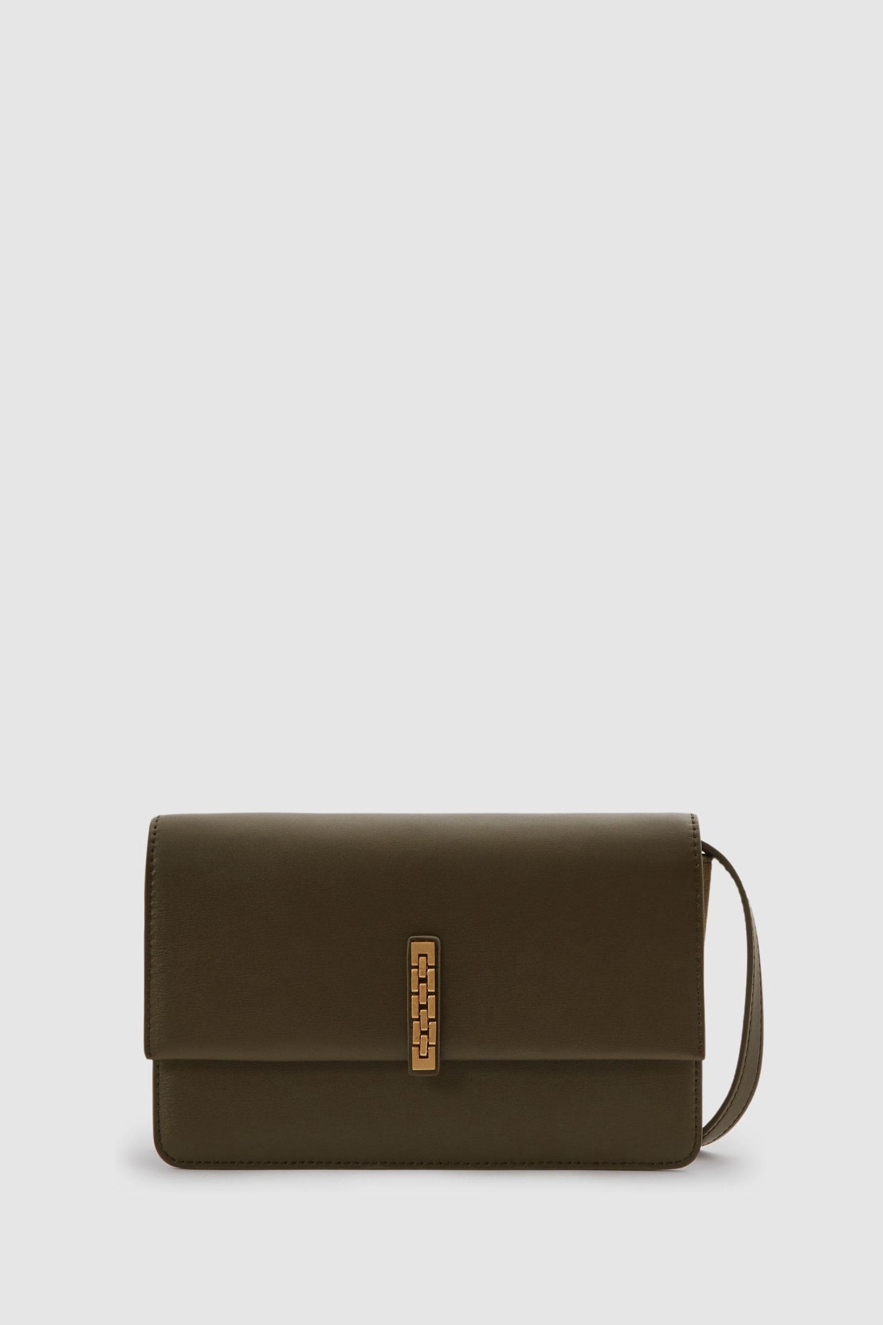 Shop Reiss Olive Sophia Leather Suede Chain Crossbody Bag