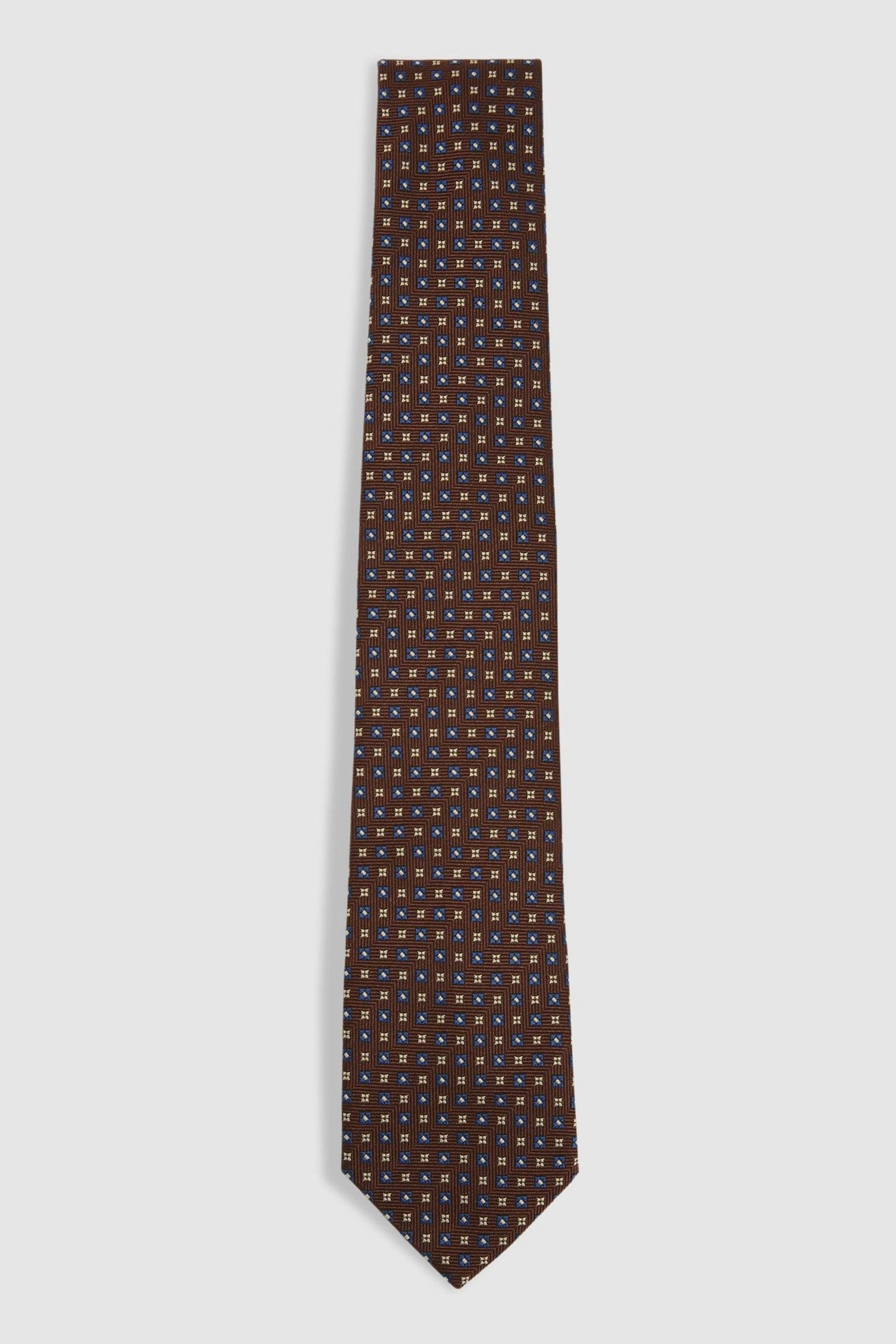 REISS TOBACCO/NAVY SILK BLEND FOULARD FLORAL TIE