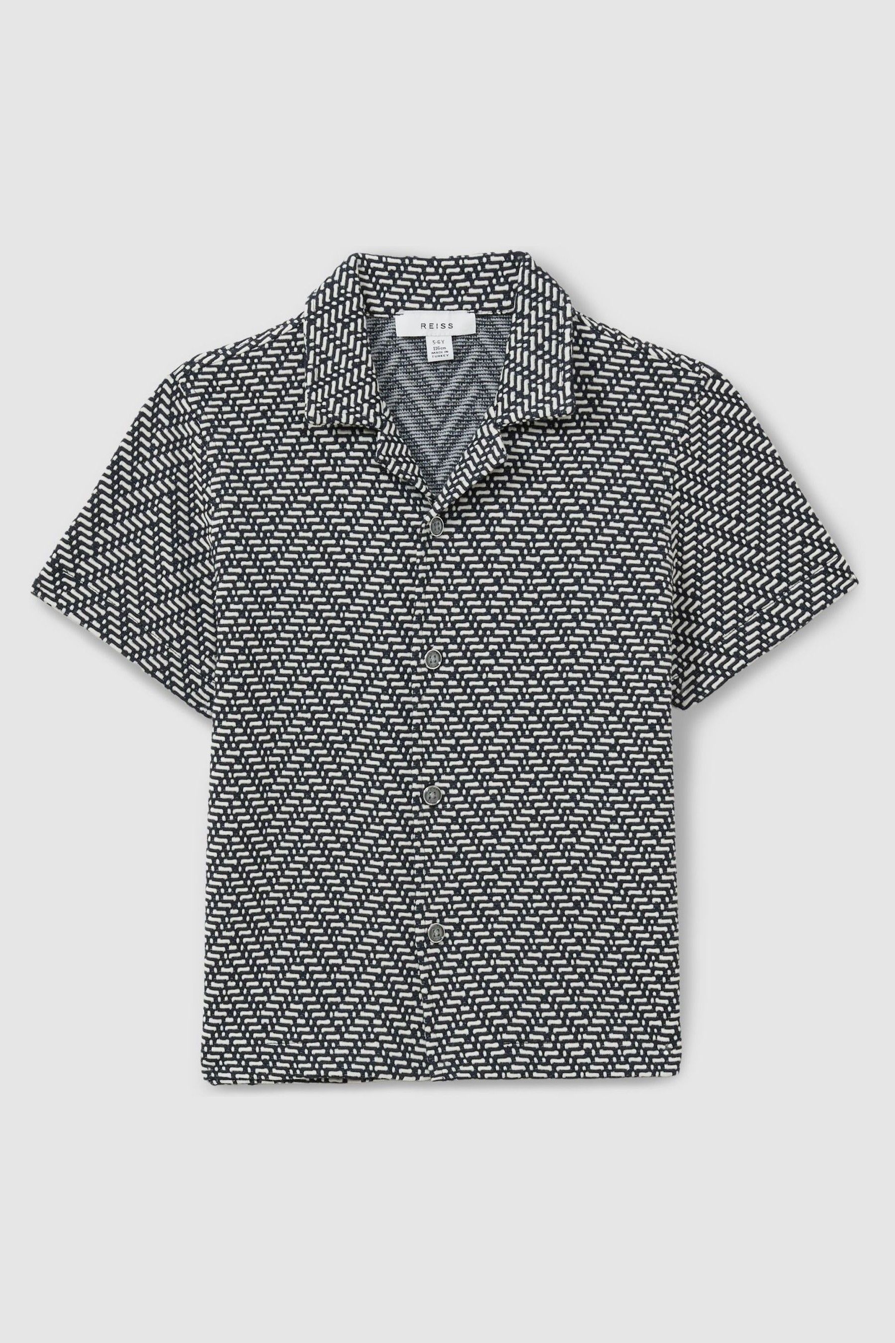 Shop Reiss Navy Jono Teen Zig-zag Cuban Collar Shirt