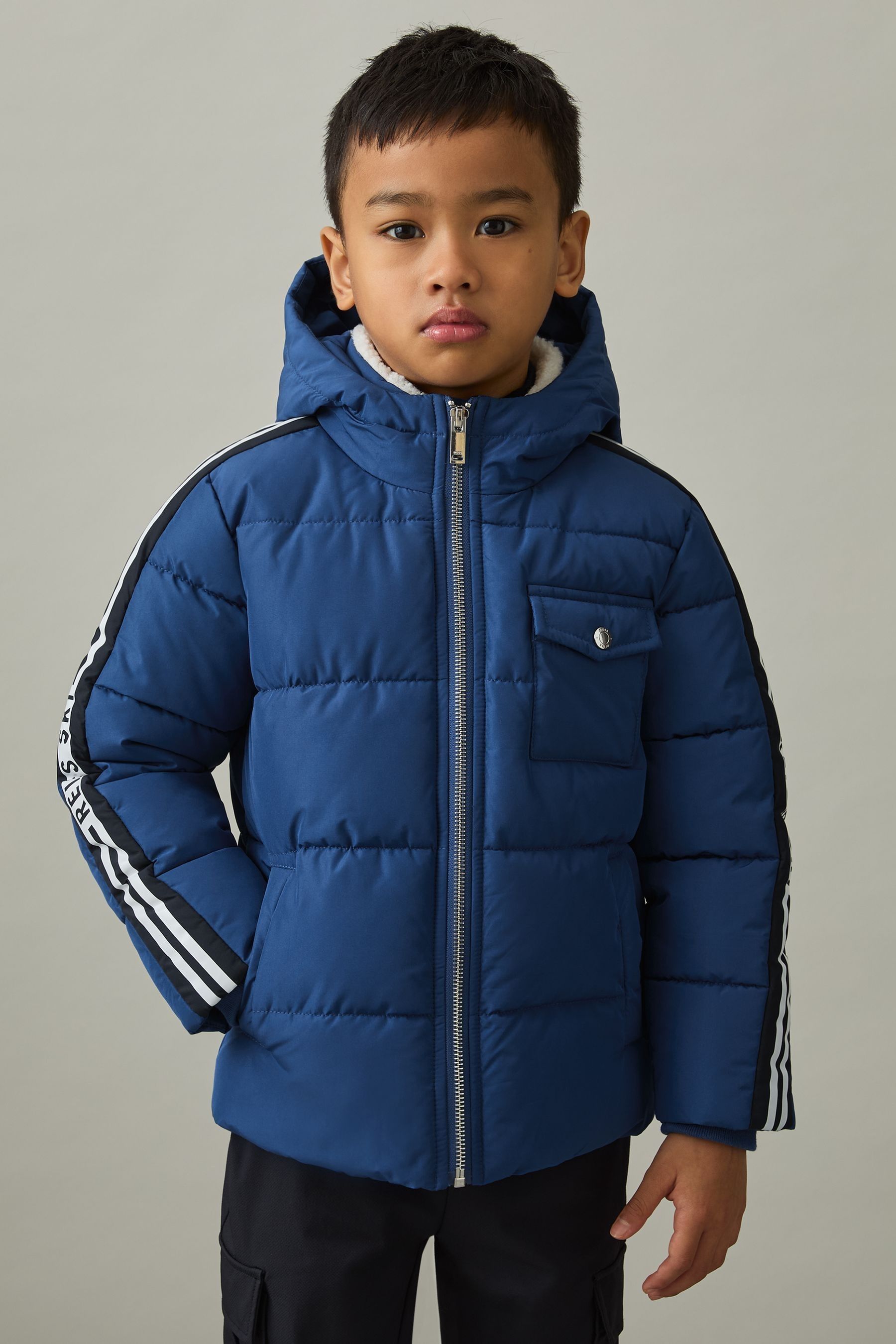 Reiss Airforce Blue Fleece Collar Quilted Shell Jacket In Airforce Blue