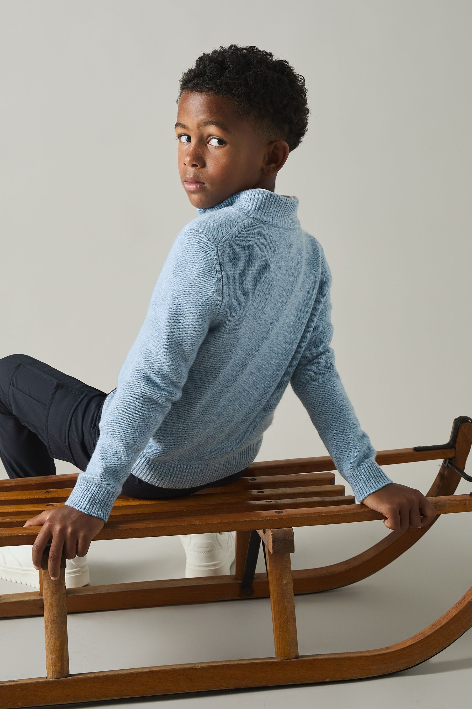 Shop Reiss Soft Blue Melange 9-13 Yrs Embroidered Jumper With Cashmere Wool And Cotton