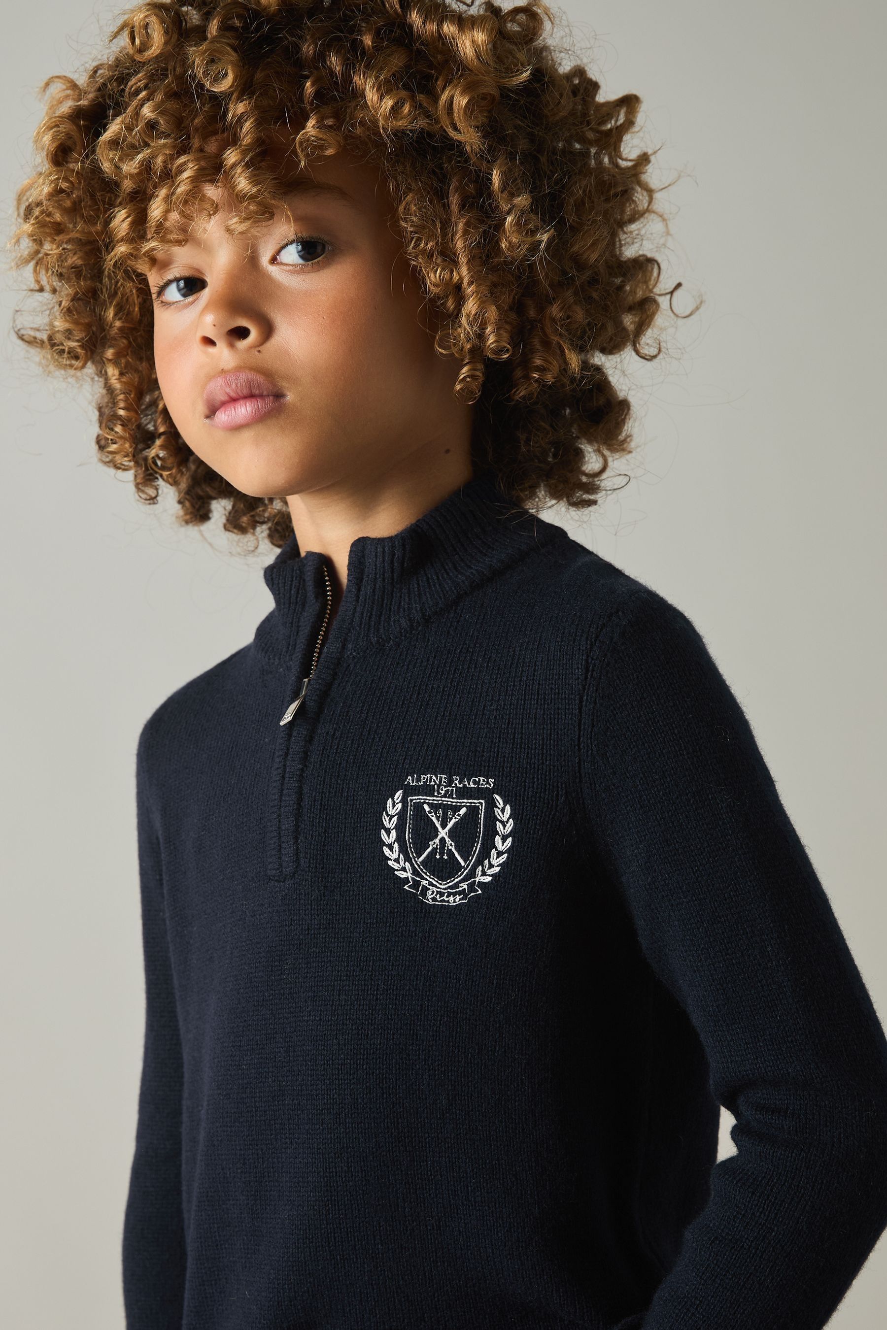 Reiss Navy Junior Embroidered Jumper With Cashmere Wool And Cotton In Navy