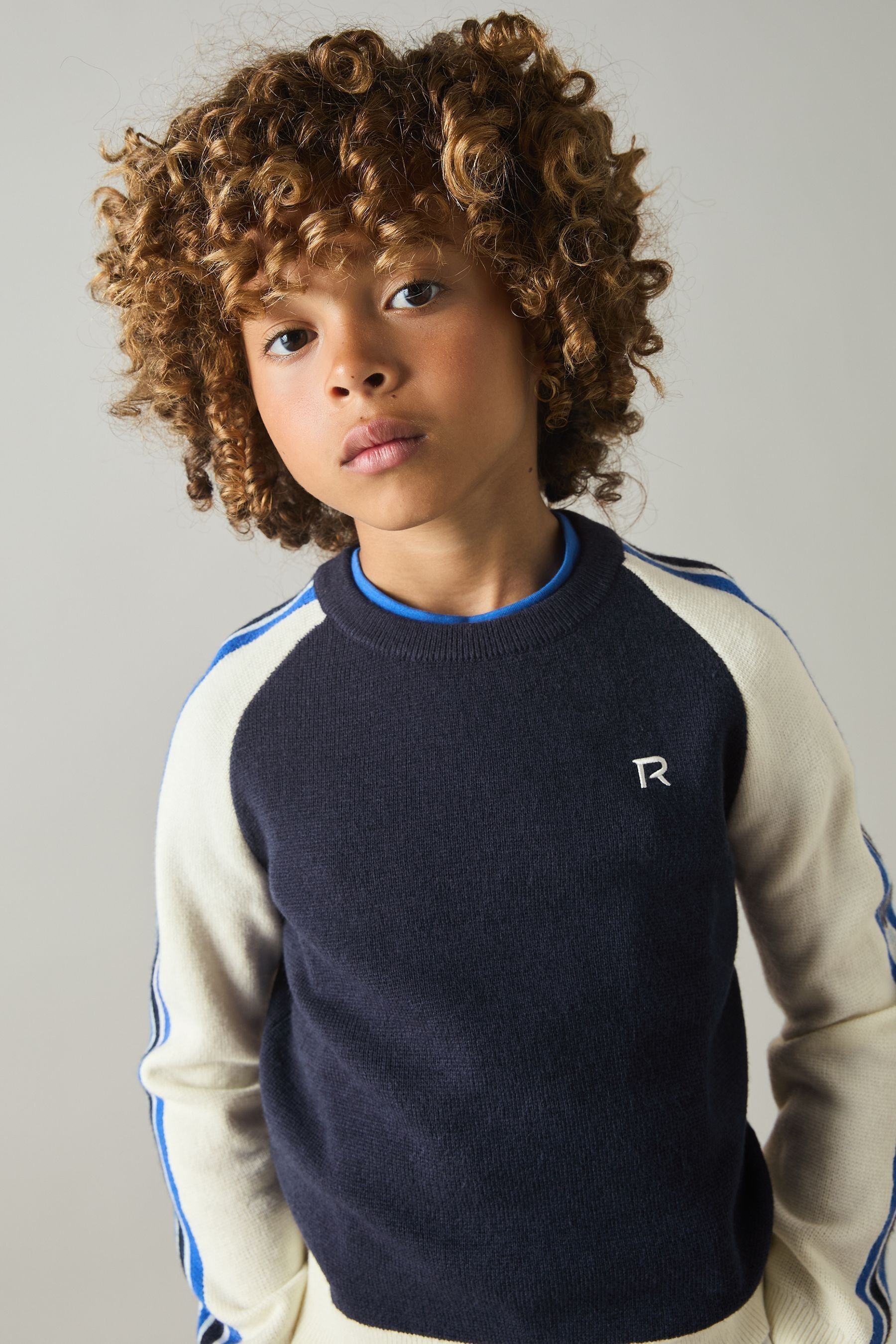 Reiss Navy/blue Monogram Embroidered Jumper With Wool In Navy/blue