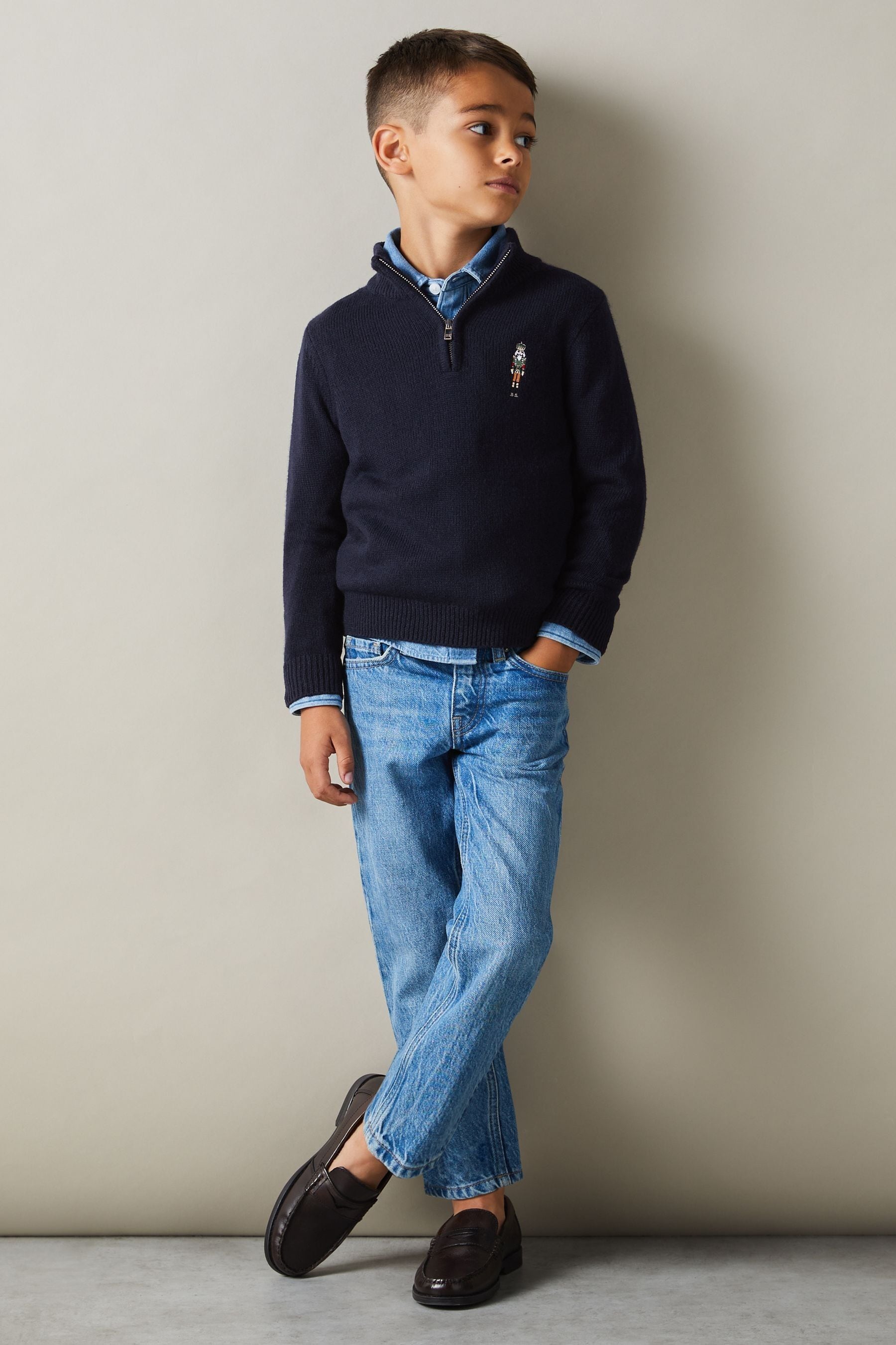 Shop Reiss Navy 3-9 Yrs Half Zip Funnel Neck Jumper