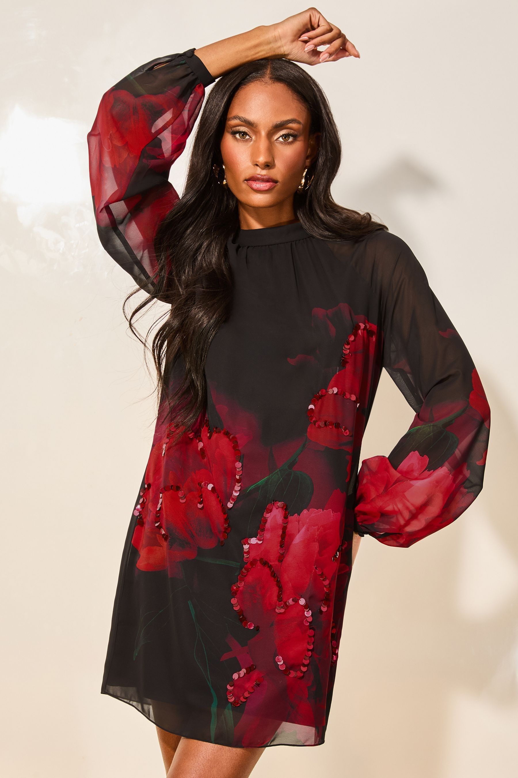 red long sleeve shift dress Mini Dress Red Long Sleeve Shift Dress Generic Womens Long Sleeve Dress  Fall Fashion Casual V