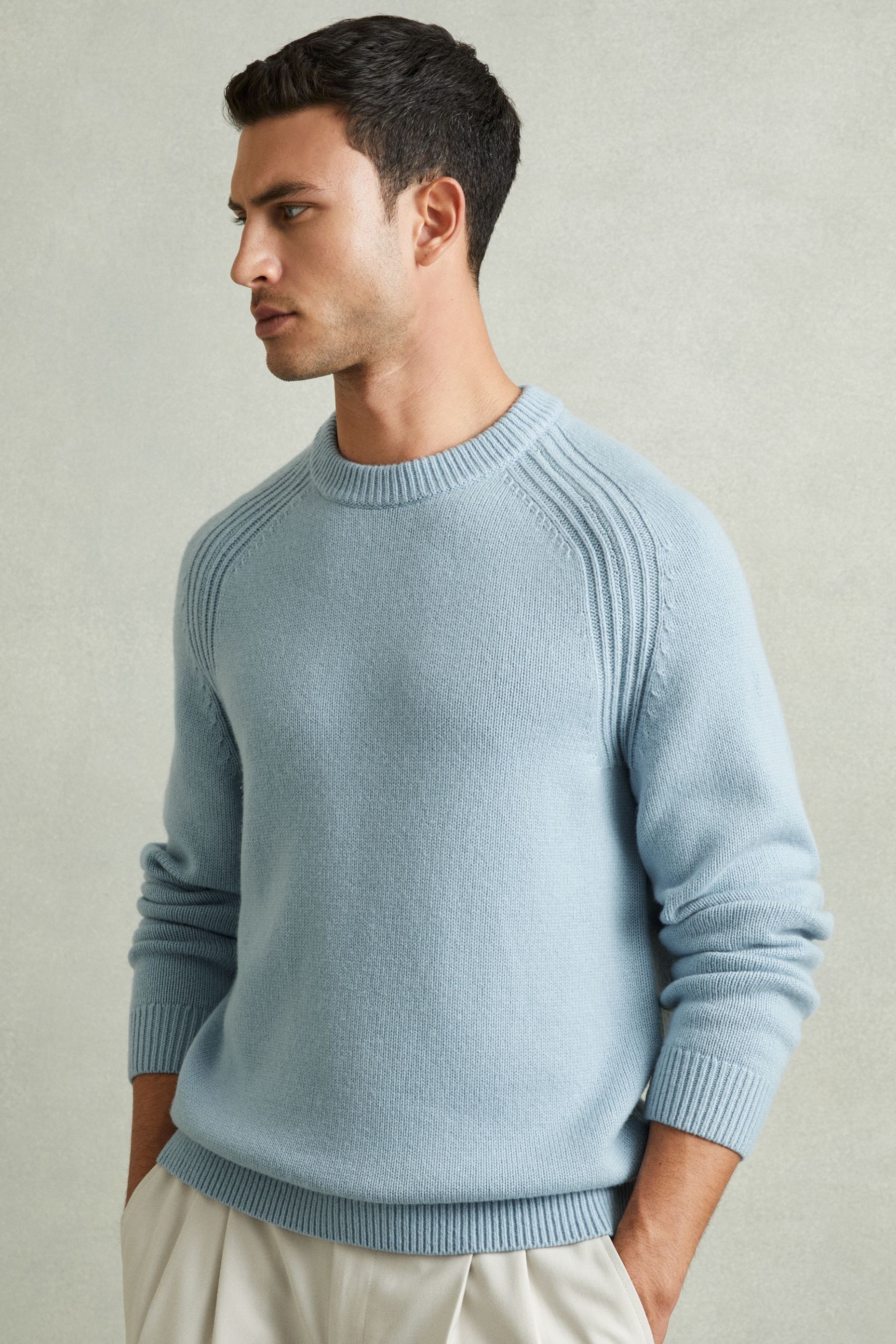 Reiss Cloud Soft Blue Wool-blend Raglan-sleeve Jumper, S