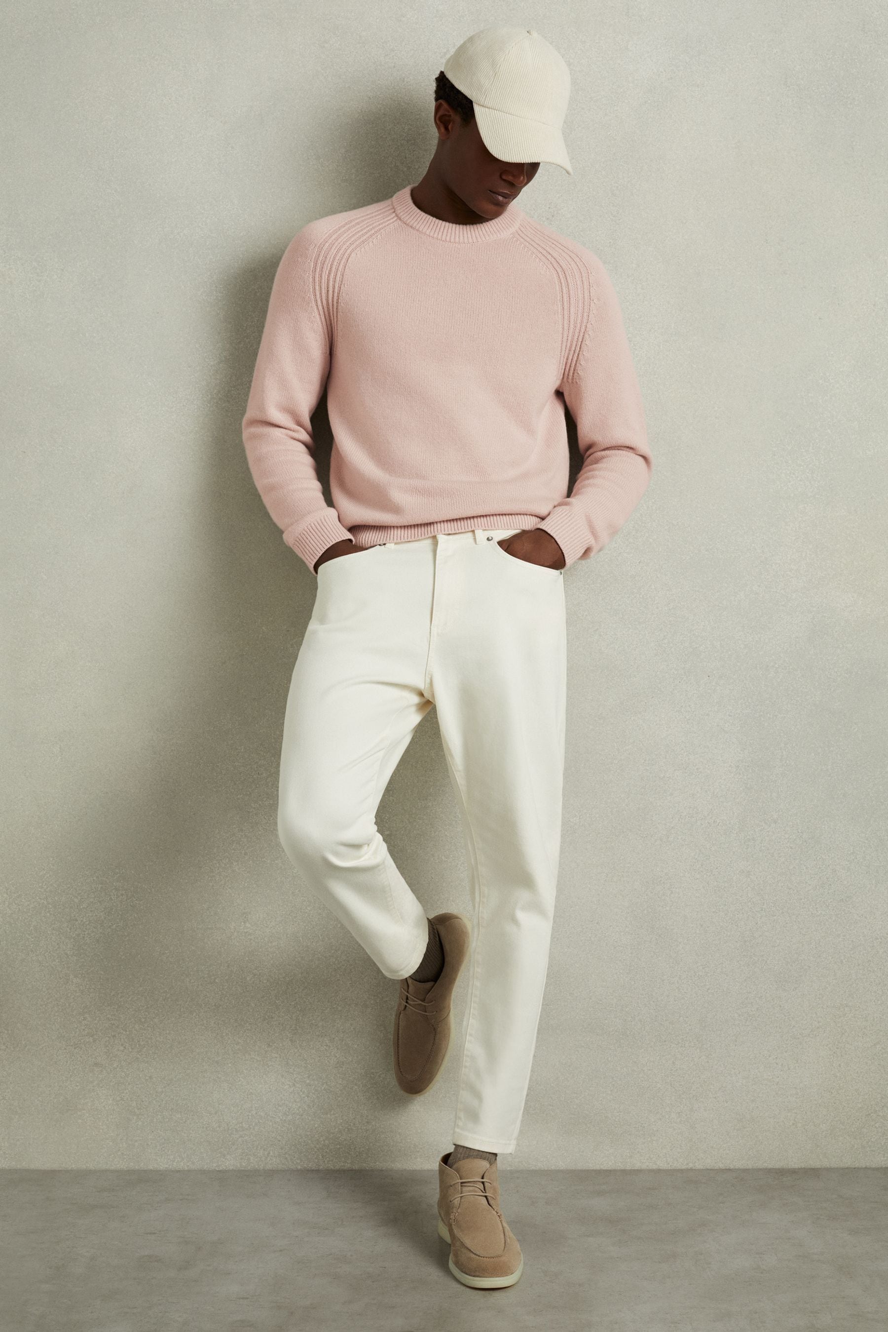 Reiss Soft Pink Cloud Wool Blend Raglan Sleeve Jumper