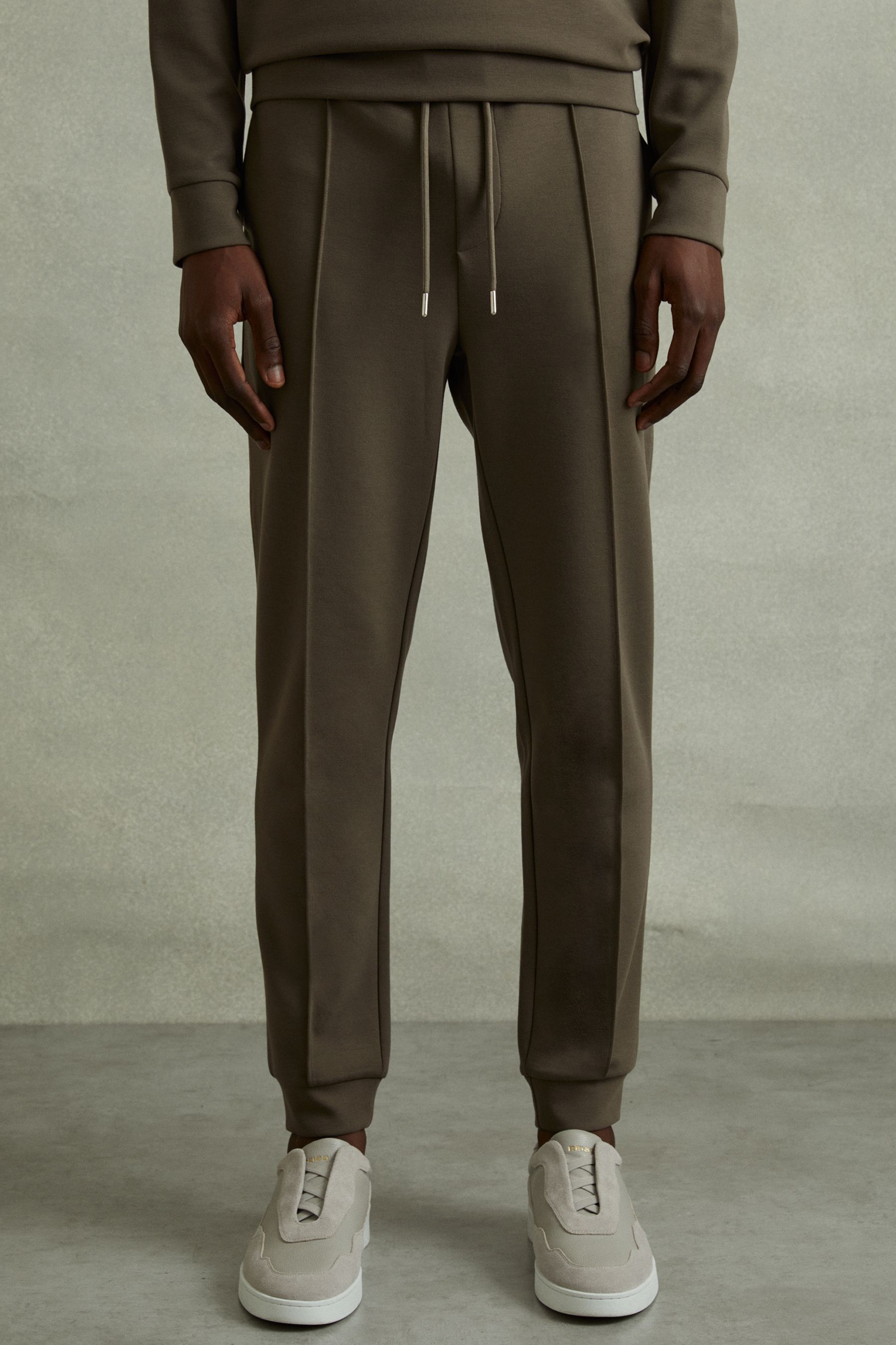 REISS SAGE GREEN PREMIER DRAWSTRING JERSEY JOGGERS