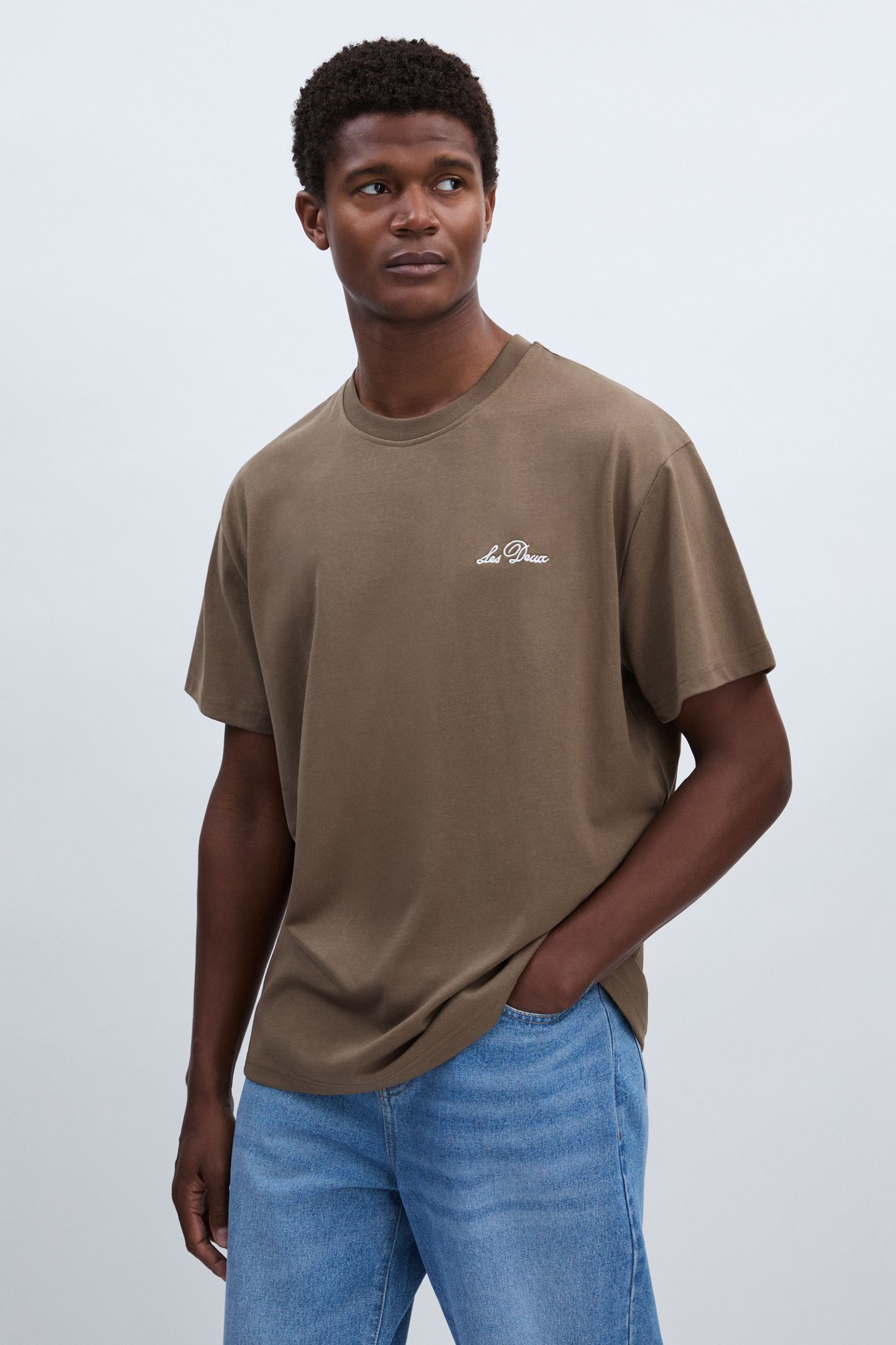 Les Deux Grey/ivory Cotton-blend Crew-neck T-shirt In Grey/ivory