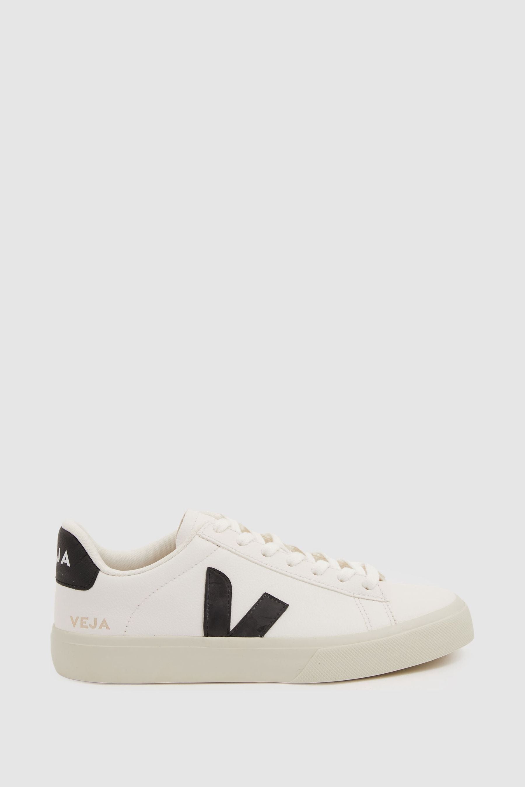 Shop Veja Leather Contrast Logo Trainers In Extra White/black