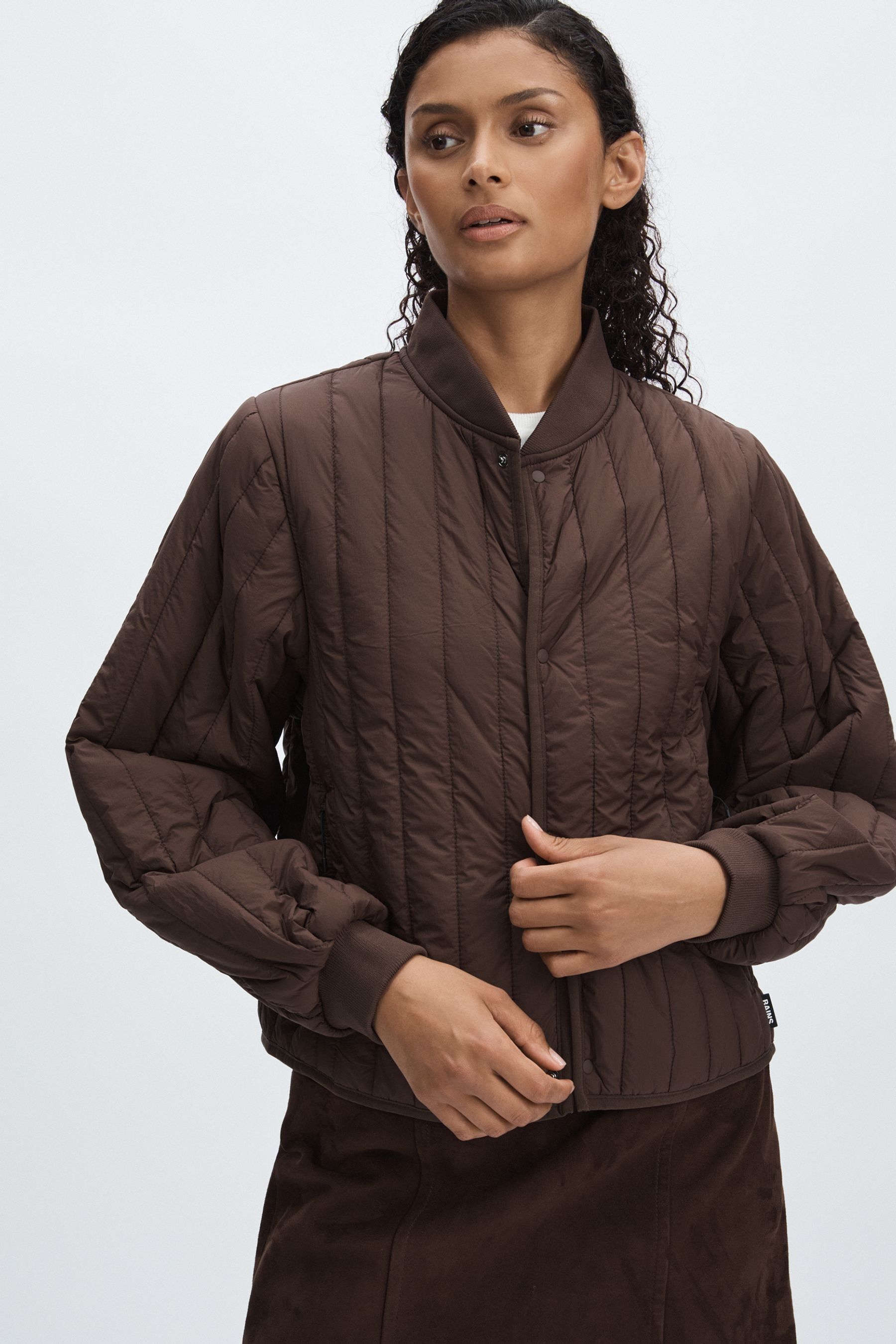 Shop Rains Quilted Shell Bomber Jacket In Dark Brown