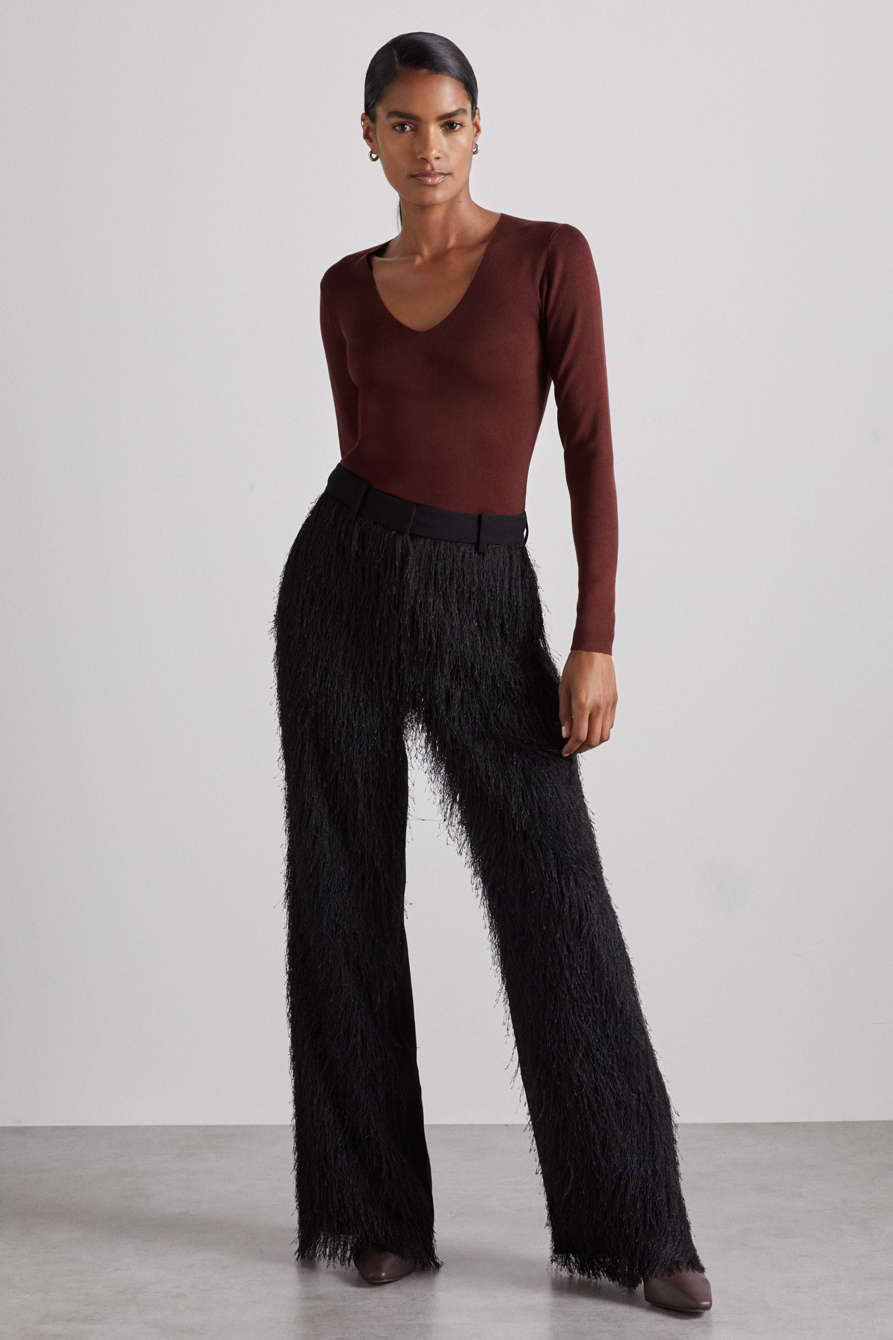 Shop Reiss Oxblood Maeve Atelier Knitted Silk-blend Top