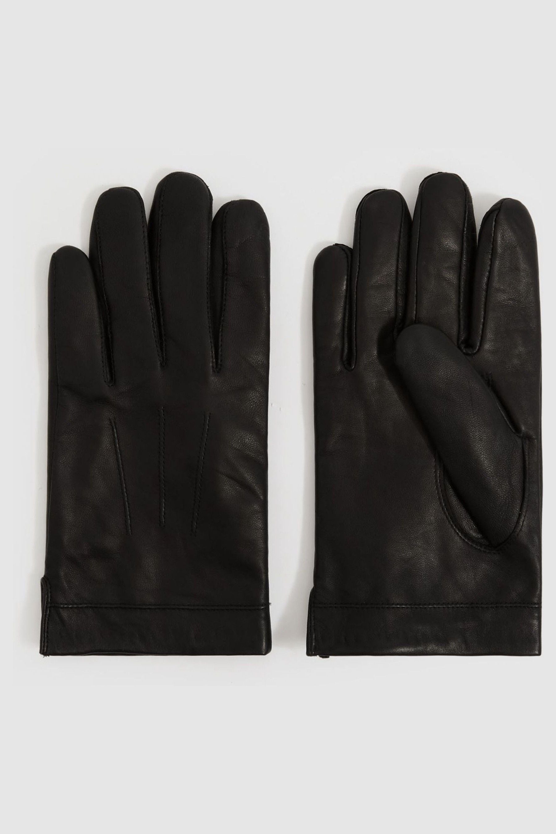 Reiss Black Monty Wool And Cashmere Lined Leather Gloves