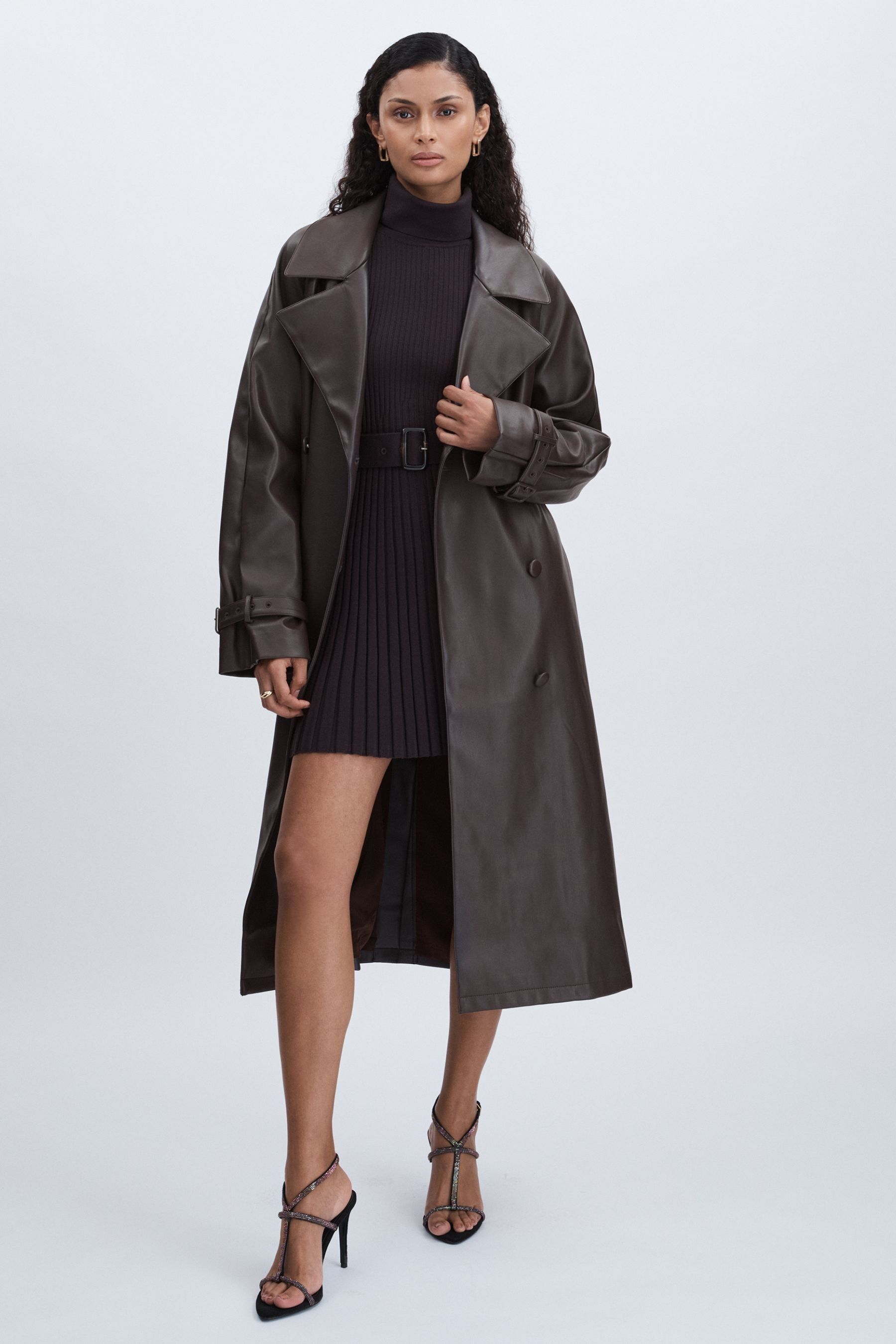 Good American Bitter Chocolate Faux-leather Coat, 3XL