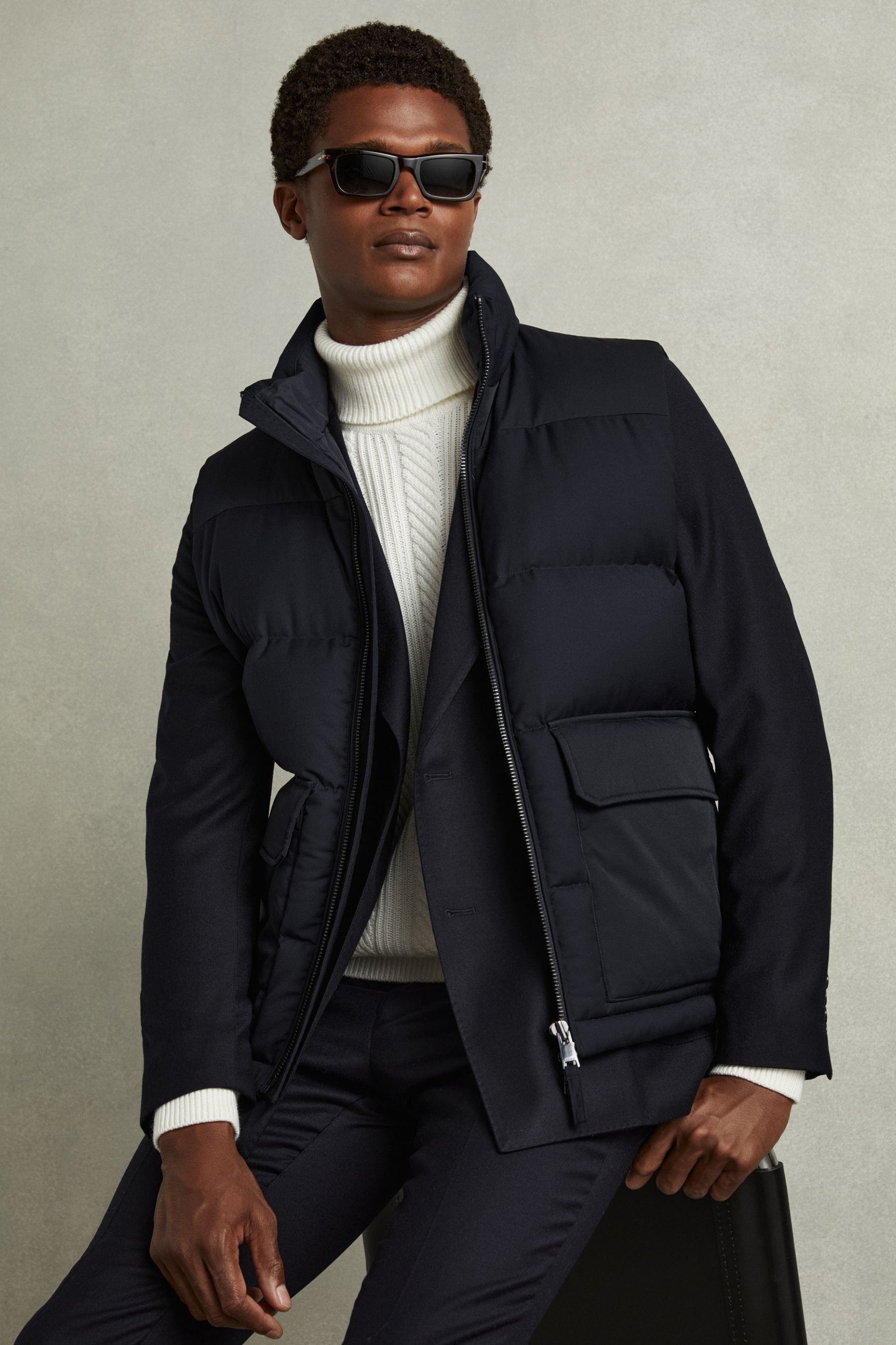 Reiss Navy Patch Pocket Quilted Gilet In Navy