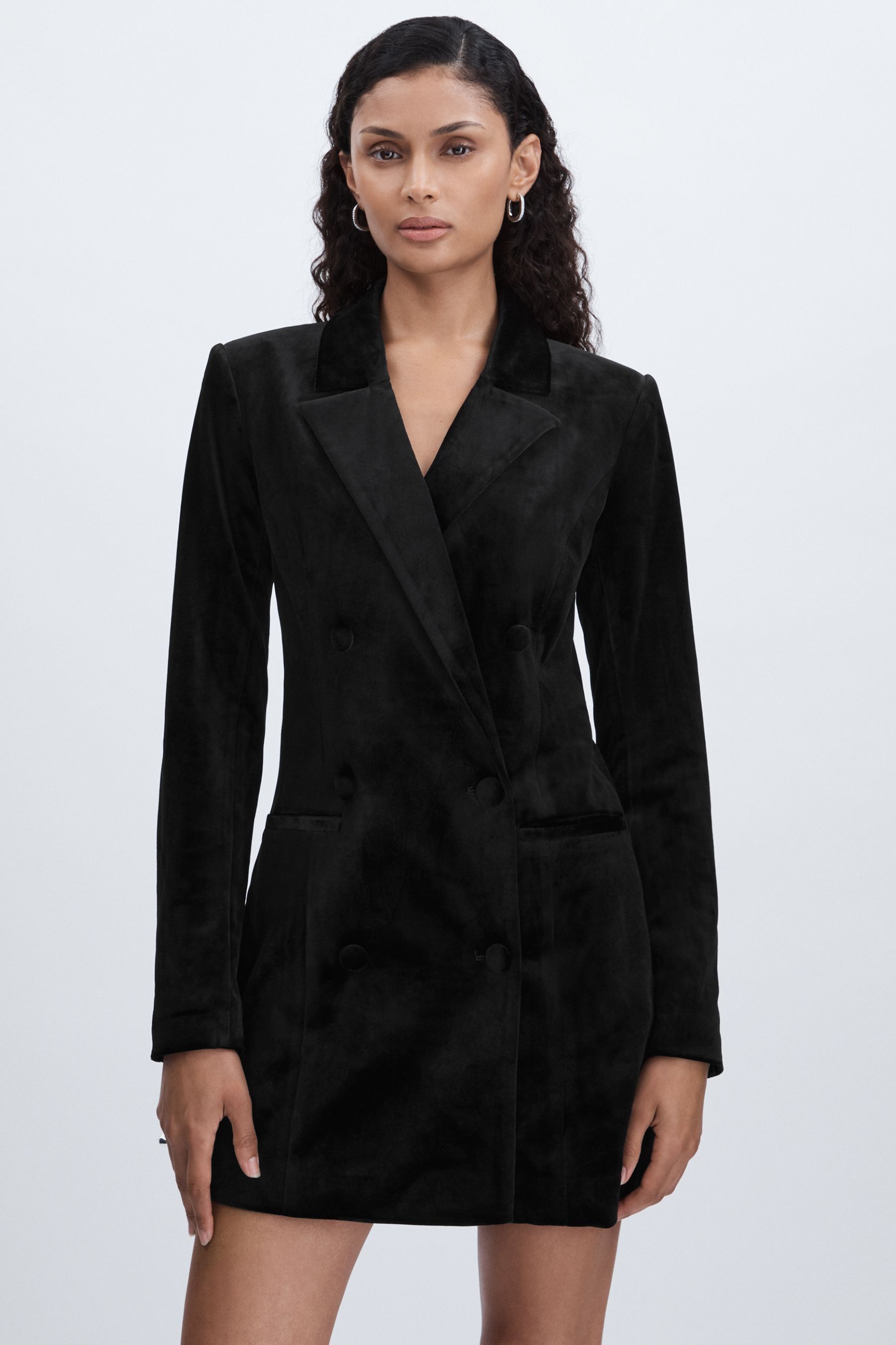Good American Black Velvet Mini Dress, 12