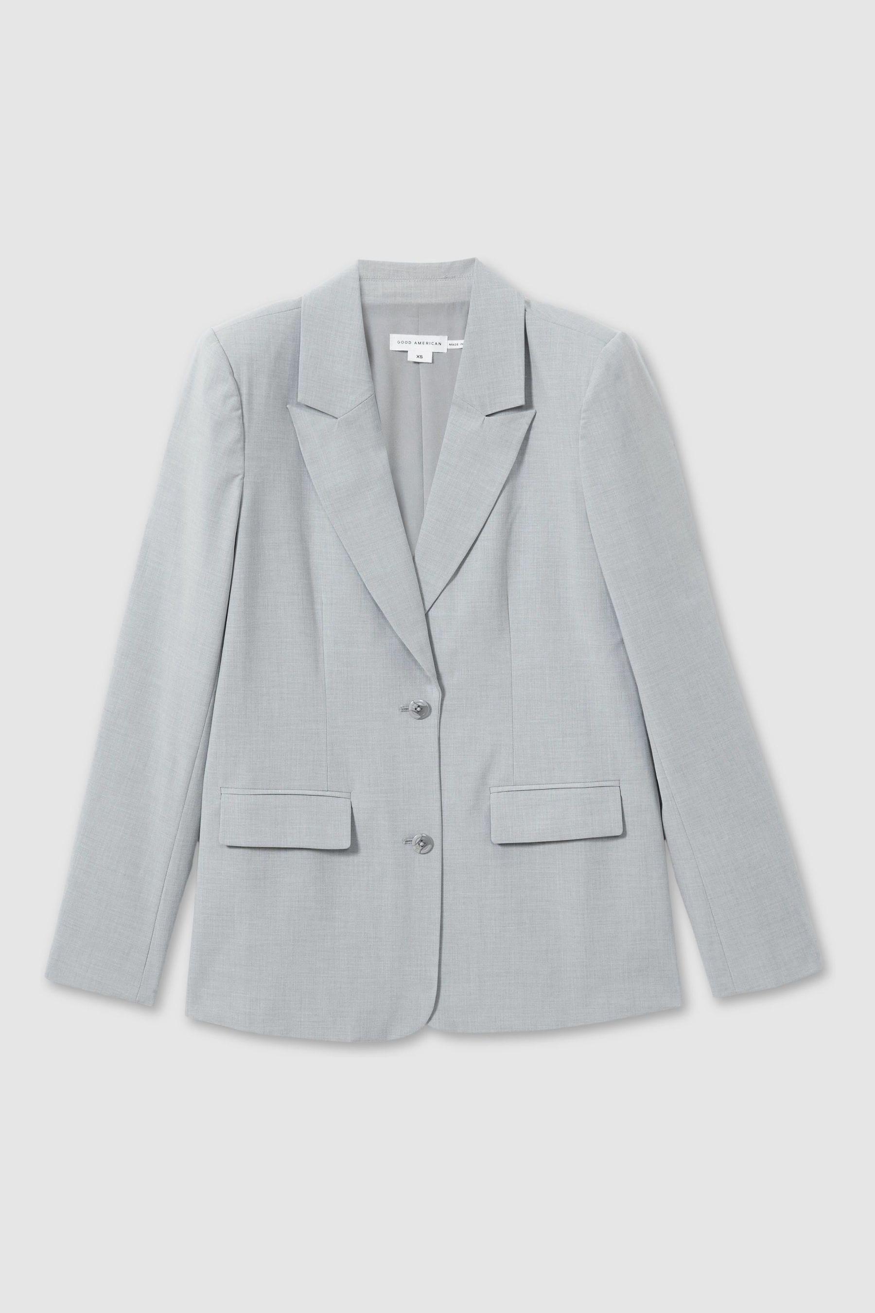 Good American Heather Grey Oversized Sharkskin Suit Jacket, Navy &Amp; Camel, 12