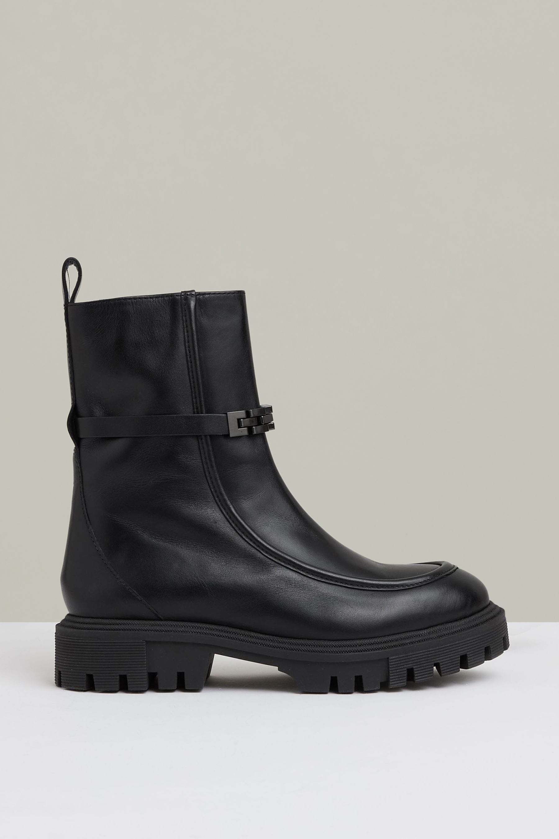 Reiss Black Chain Embellished Ankle Boots In Black