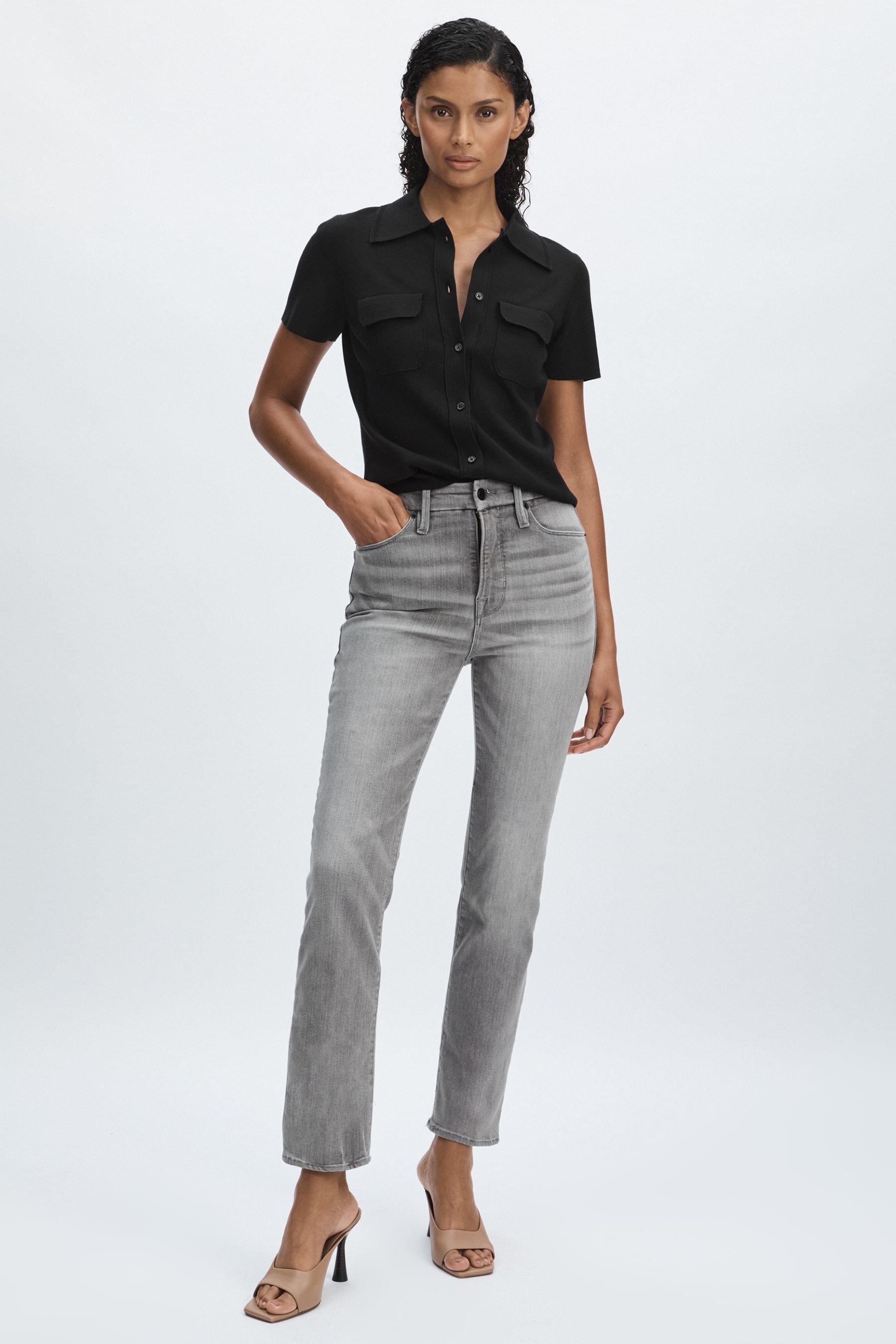 Good American Washed Grey Straight-leg Jeans, 30