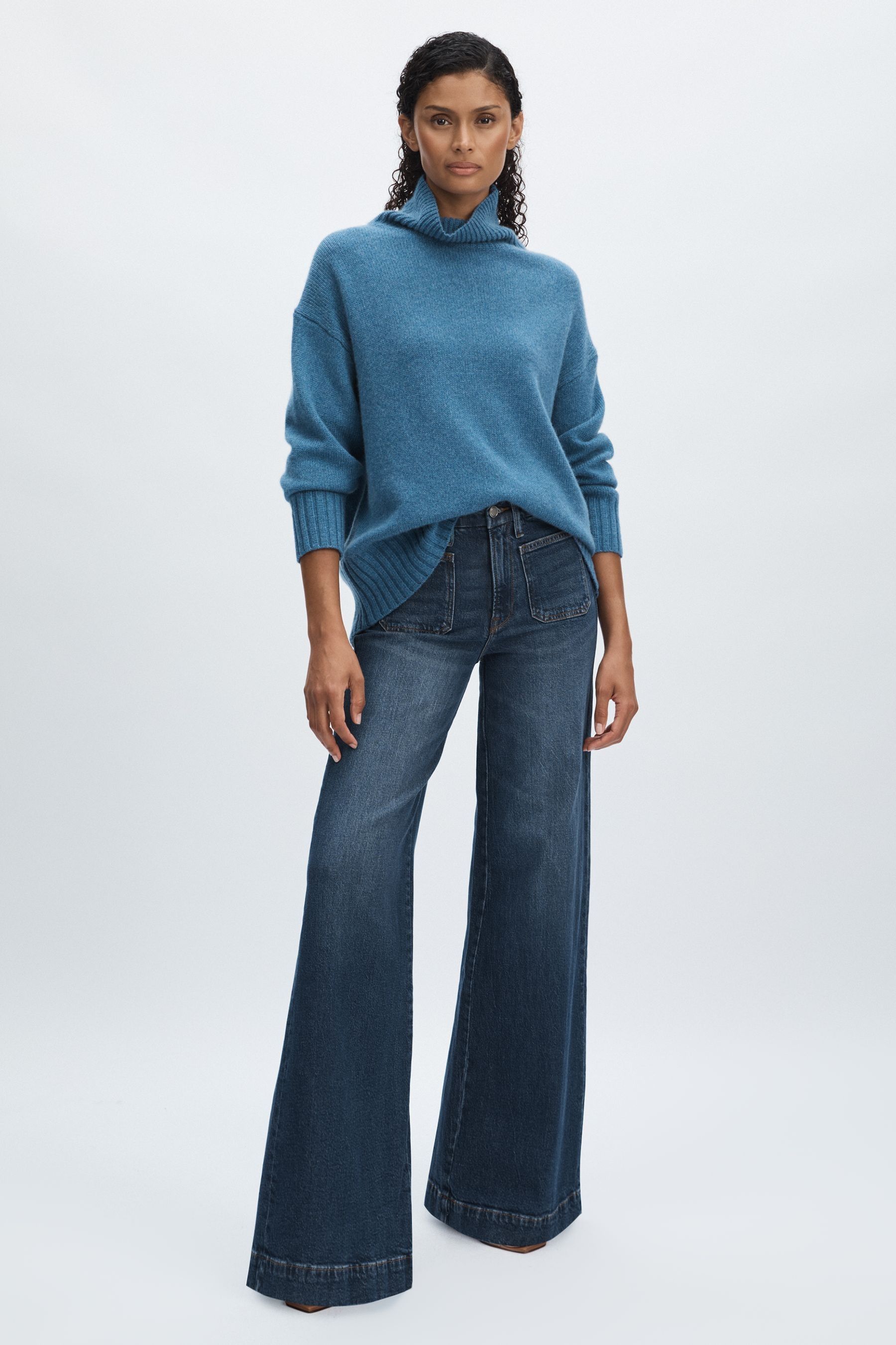 Shop Good American Indigo  High-rise Palazzo Jeans