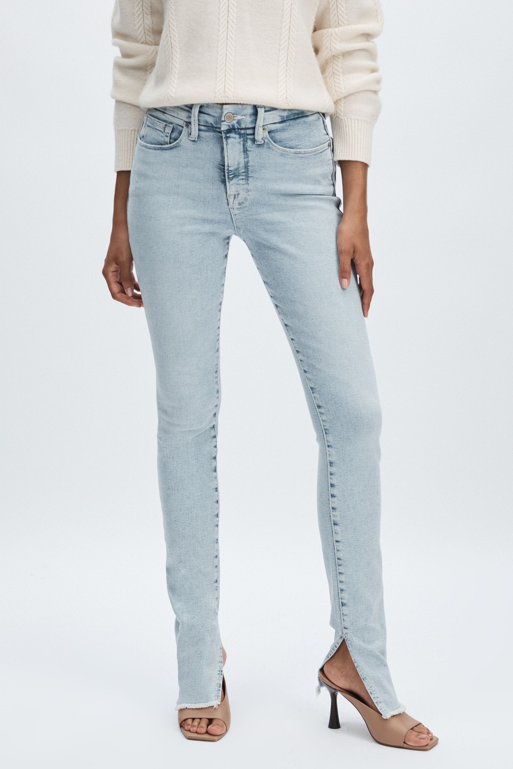 Shop Good American Light Blue  Split-hem Skinny Jeans