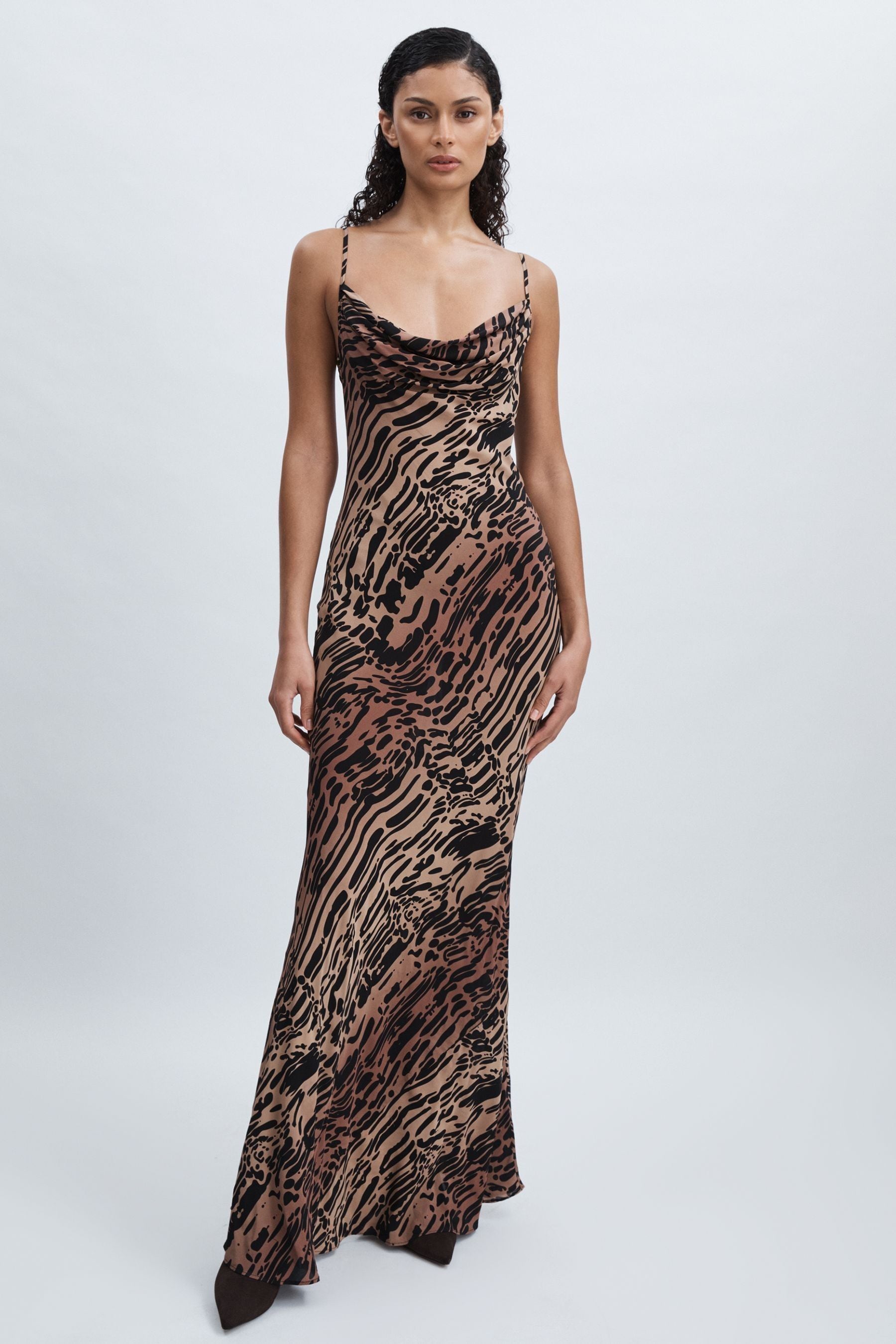 Good American Multi Chiffon Animal Print Maxi Slip Dress, 12