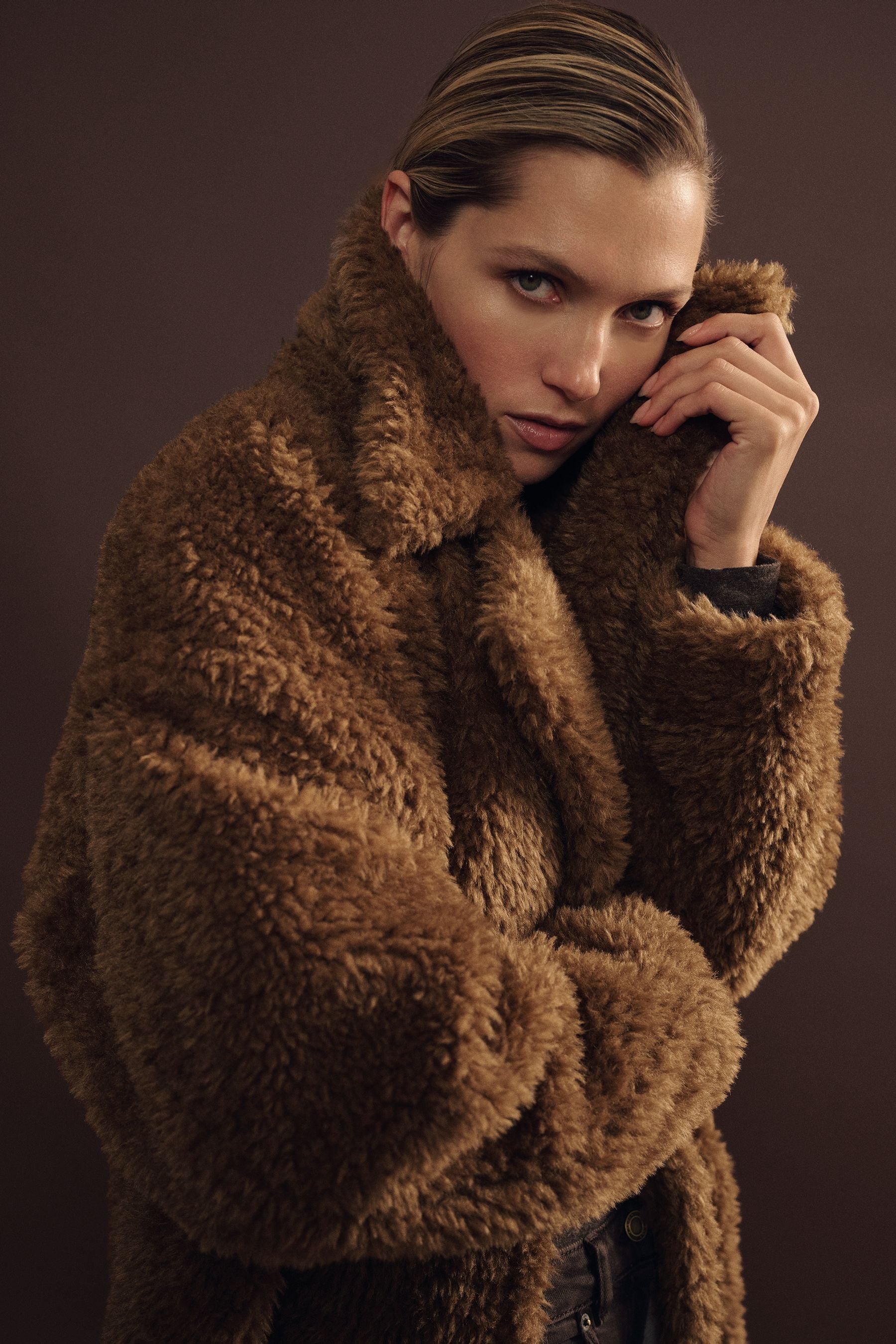 Shop Reiss Brown Darla Teddy Coat With Wool
