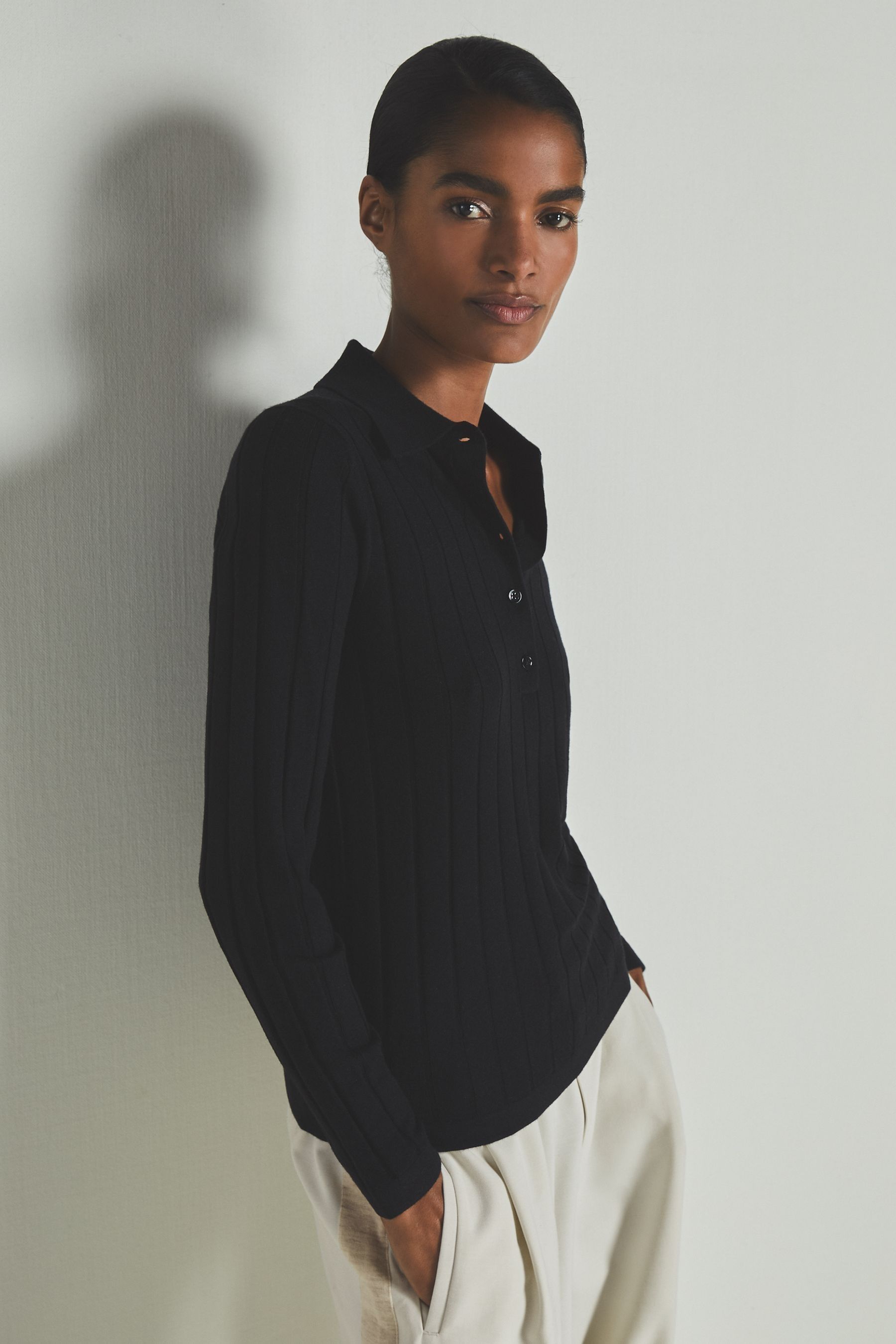 Les 100 Ciel Black Reiss | S Wool And Silk Polo Shirt In Black